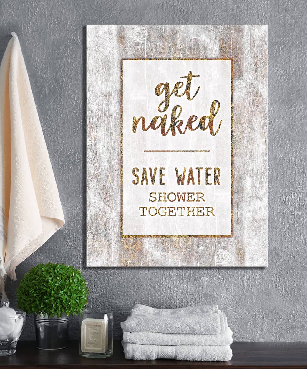 Hot Deal! Ready - To - Hang Wood - Framed Bathroom Wall Art: Get Naked, Save Water, Shower Together