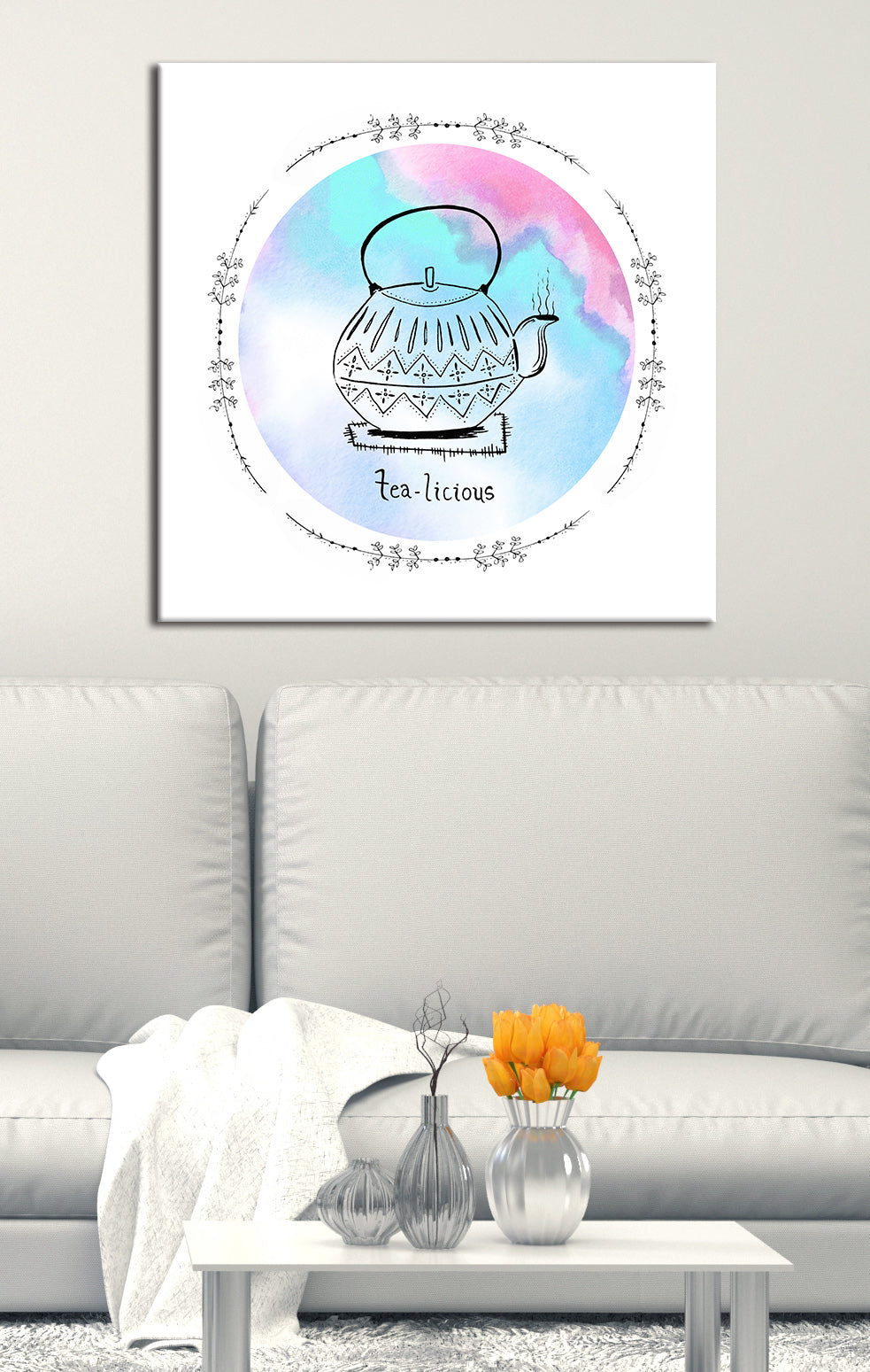 Hot Deal! Teapot TEAlicious Kitchen Wall Art with Wood Frame, Ready to Hang