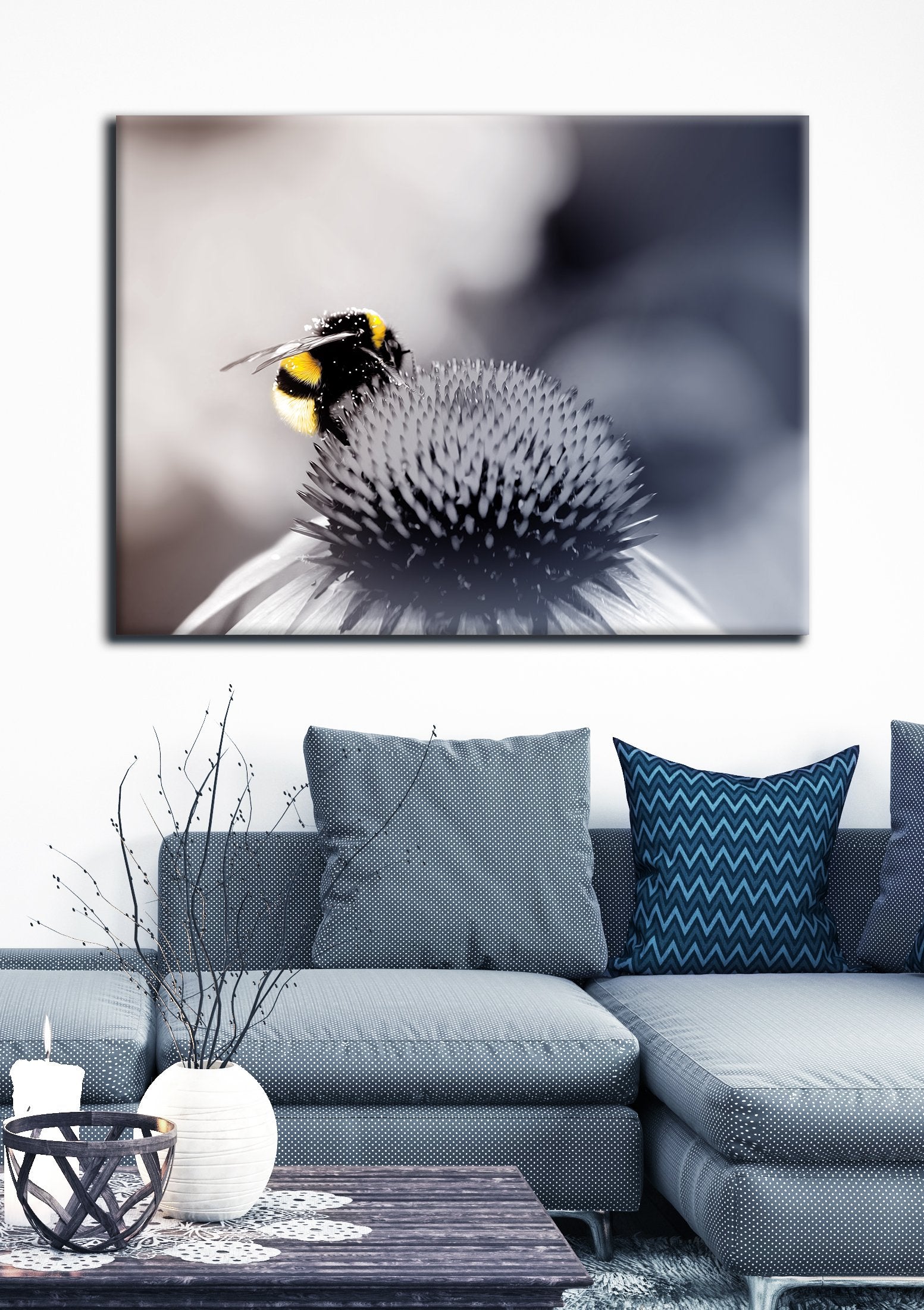 Hot Deal! Ready-to-Hang Bumble Bee Yellow Insect Wall Art with Wood Frame