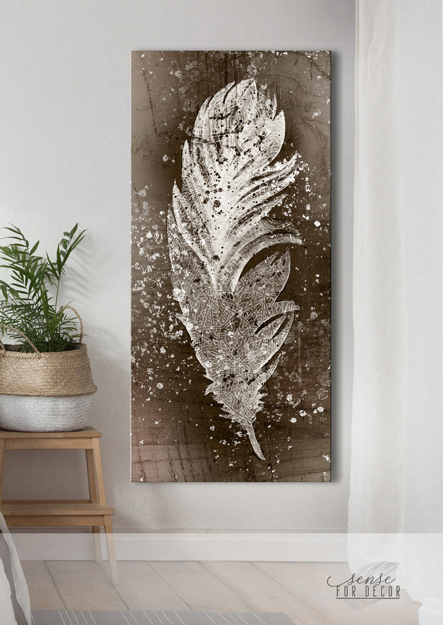 Boho Big Feather Wall Art (Wood Frame, Ready To Hang) - 20% Off on 2+