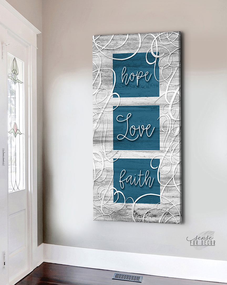 Exclusive Christian Wall Art: Hope Love Faith V4 with Wood Frame, Ready to Hang - Buy 2 Save 20%