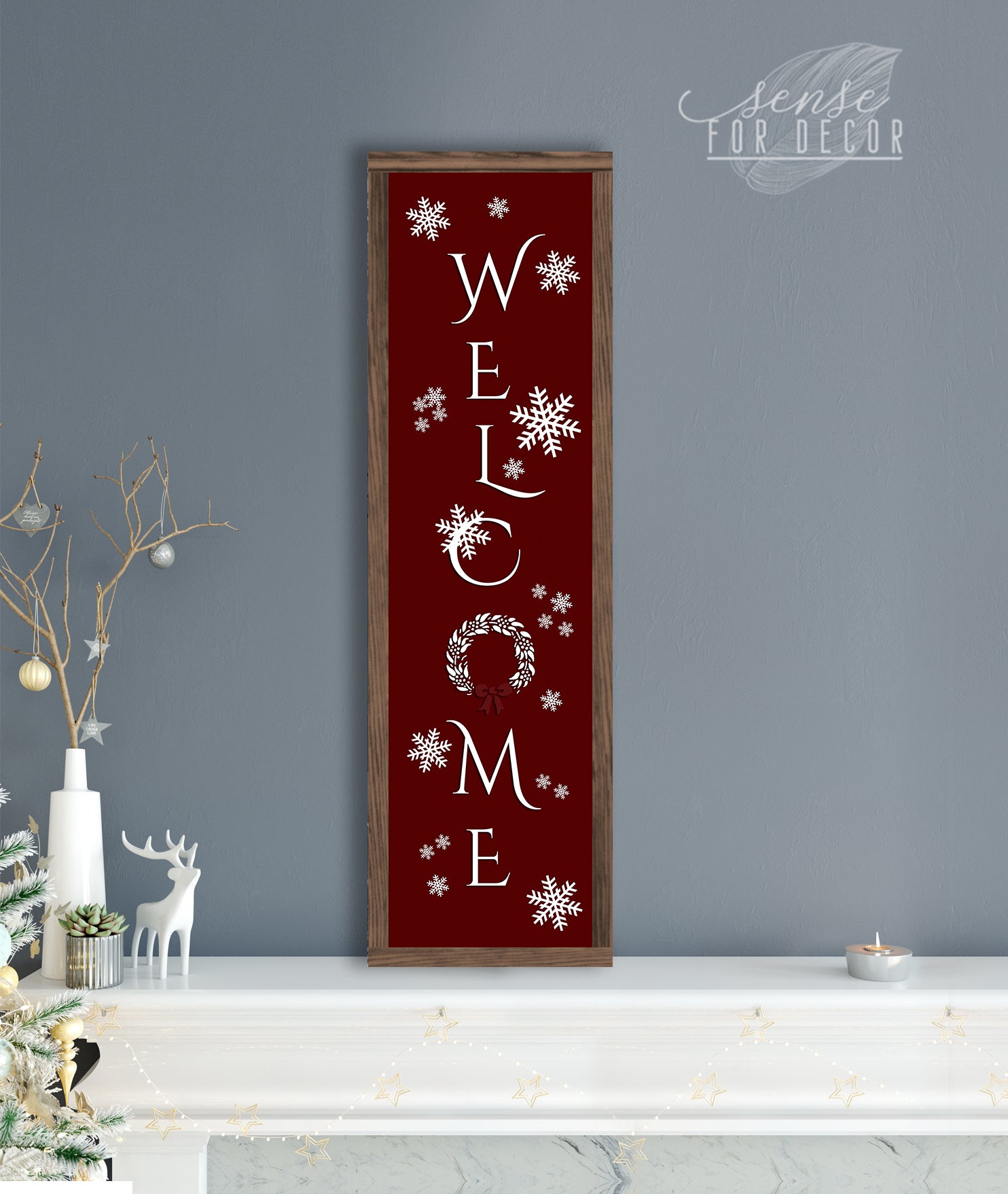 High - Quality Wood - Framed Holiday Wall Art: Welcome V6, Ready To Hang