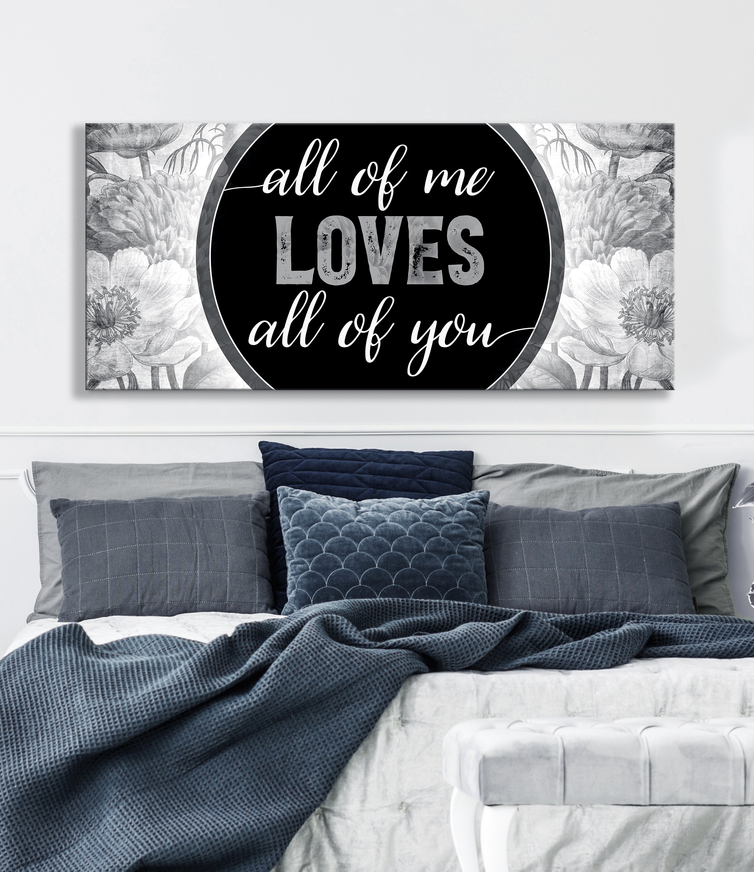 High - Quality Wood - Framed Couples Wall Art: 'All Of Me Loves All Of You' V6, Ready To Hang