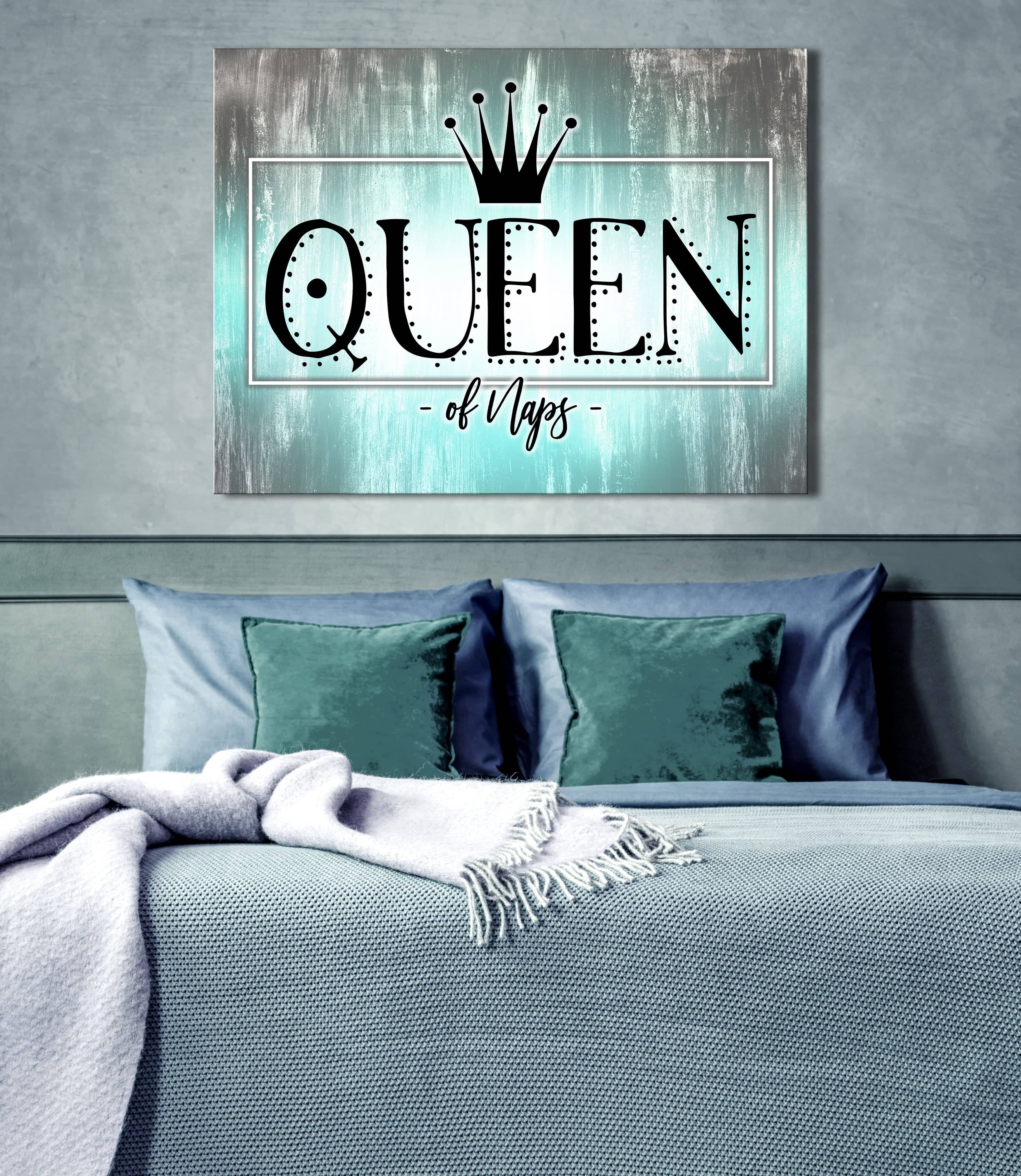 Hot Deal! Queen Of Naps Bedroom Wall Art with Wood Frame, Ready to Hang