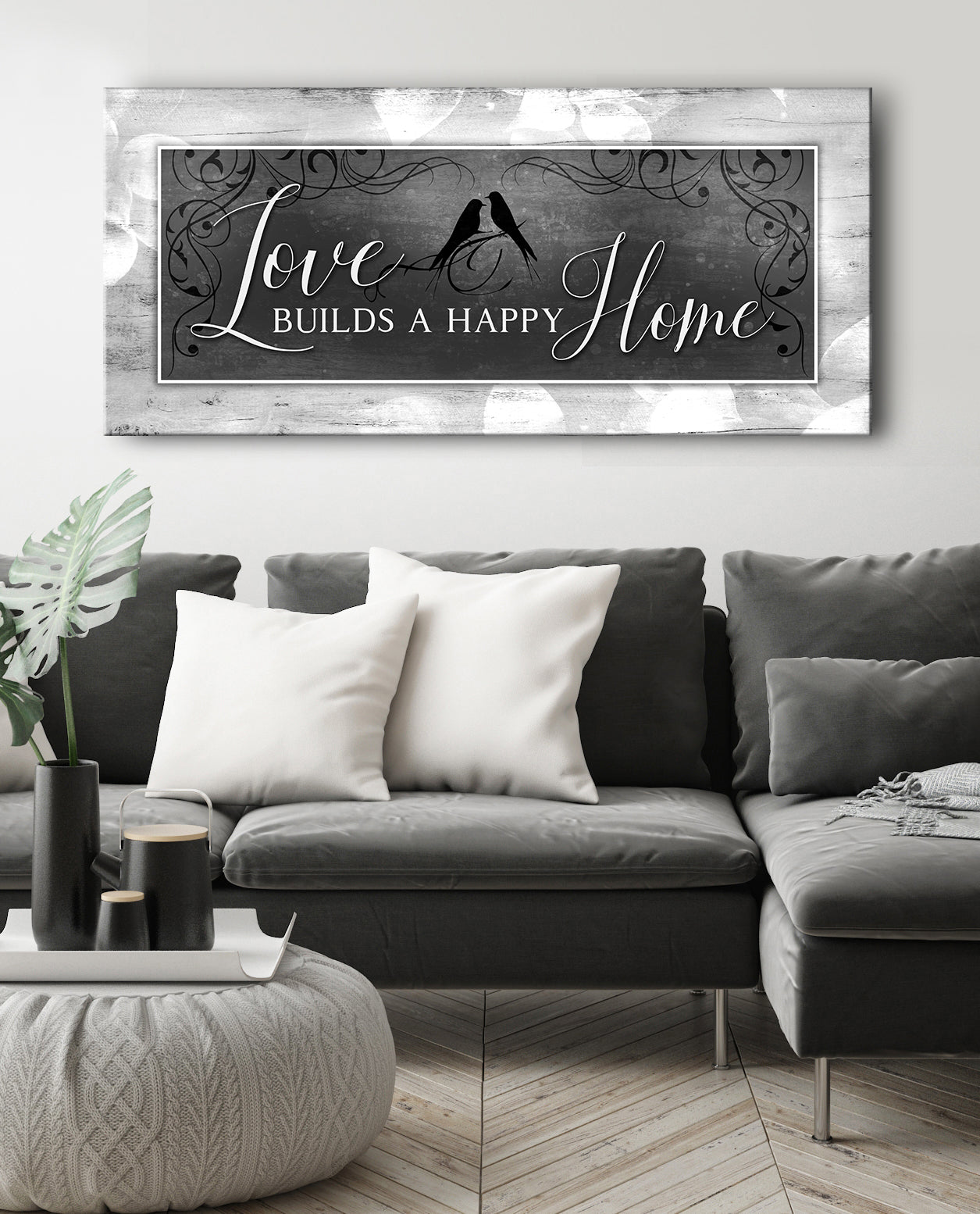 High - Quality Wood - Framed Couples Wall Art: Love Creates a Happy Home (Ready to Hang)