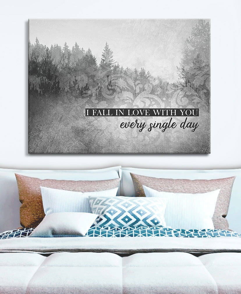 High - Quality Couples Wall Art: Fall in Love Daily V2 with Wood Frame, Ready to Hang