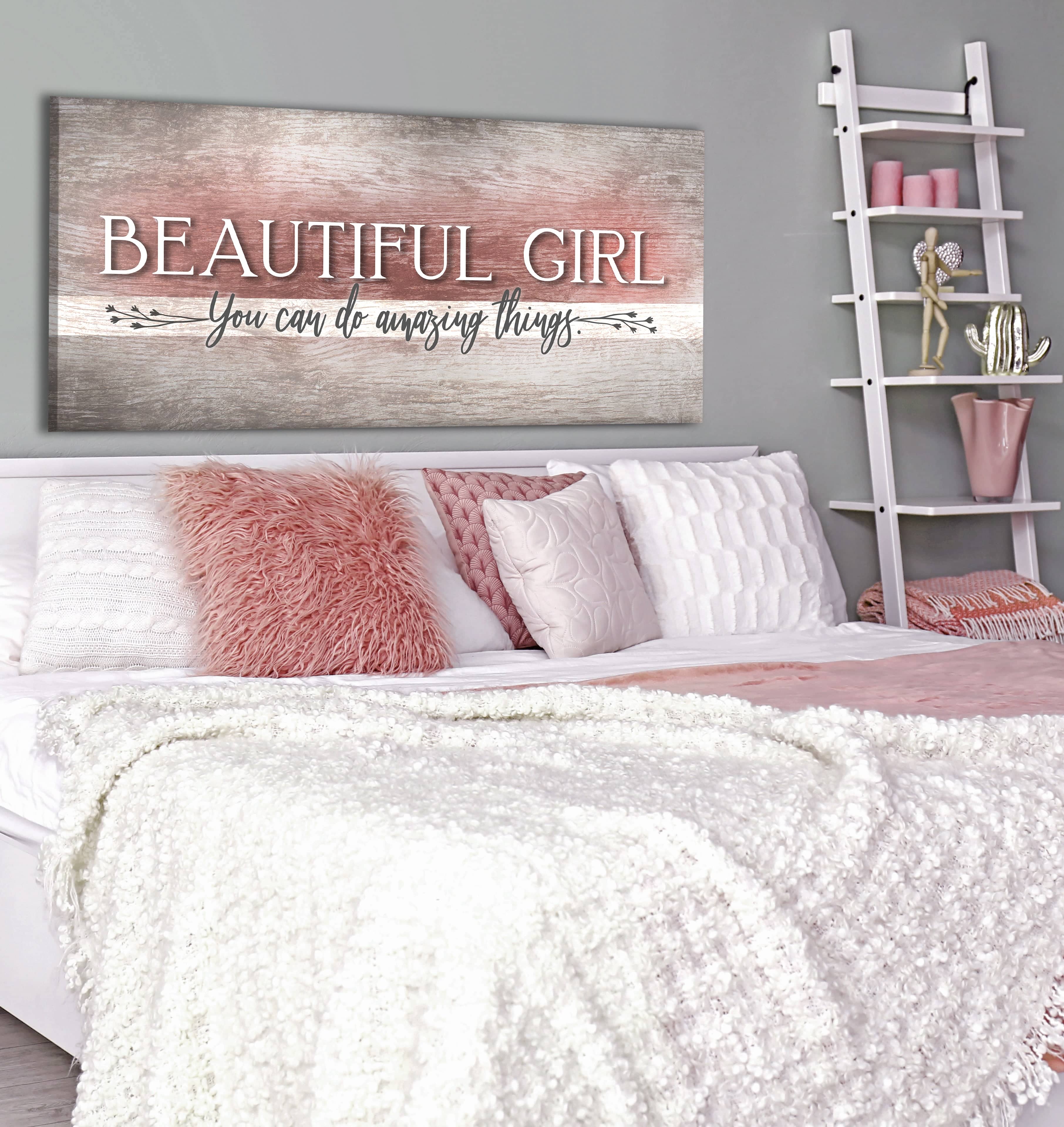 Ready-to-Hang Wood-Frame Bedroom Wall Art: Inspiring Beautiful Girl Design