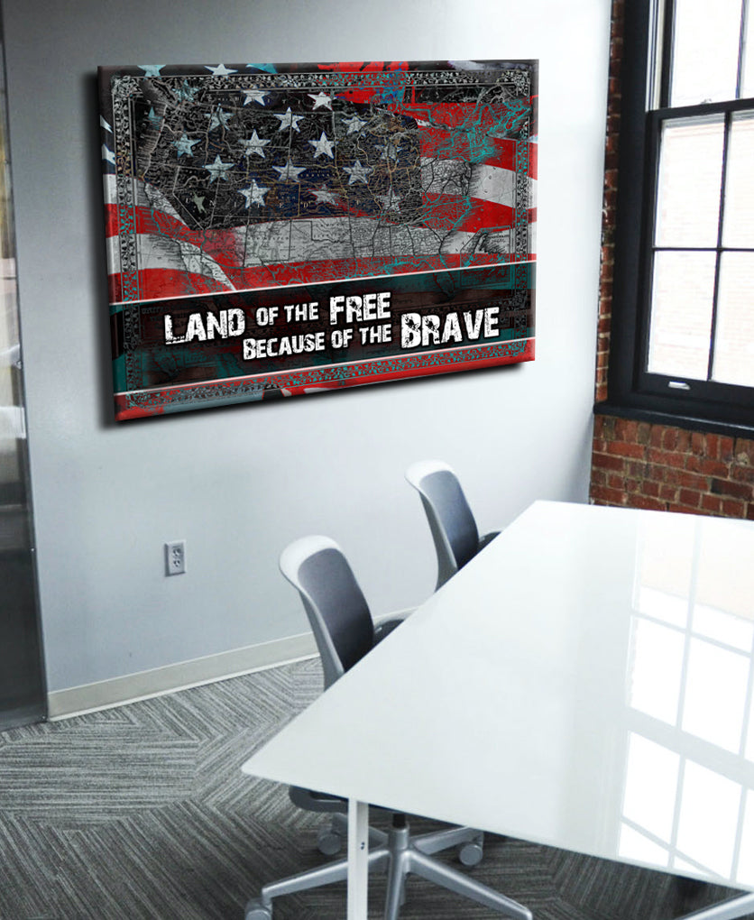 High - Quality Wood - Framed 'Land Of The Free' Business Wall Art, Ready To Hang