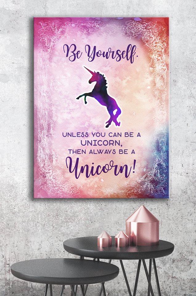 High - Quality Wood - Framed Unicorn Wall Art: Be Yourself (Ready To Hang)
