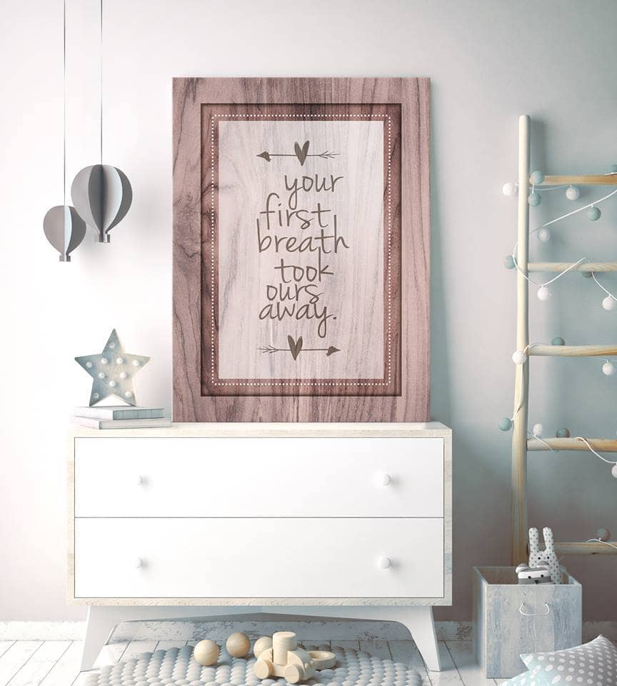 High - Quality Wood - Framed Baby Room Art 'Your First Breath' Ready To Hang
