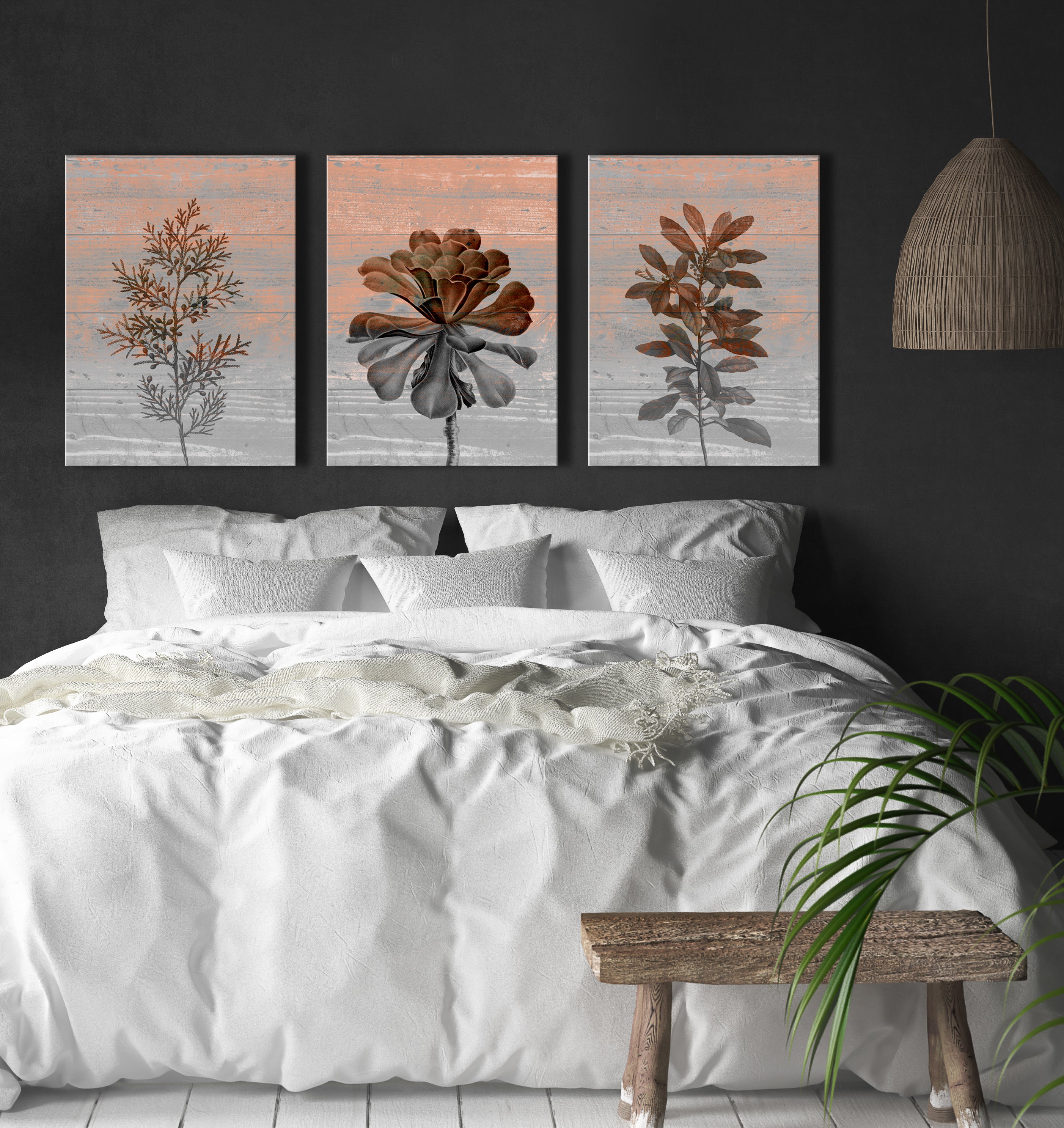 Hot Deal! Succulent Branch Wall Art Set of 3 with Wood Frame, Ready to Hang