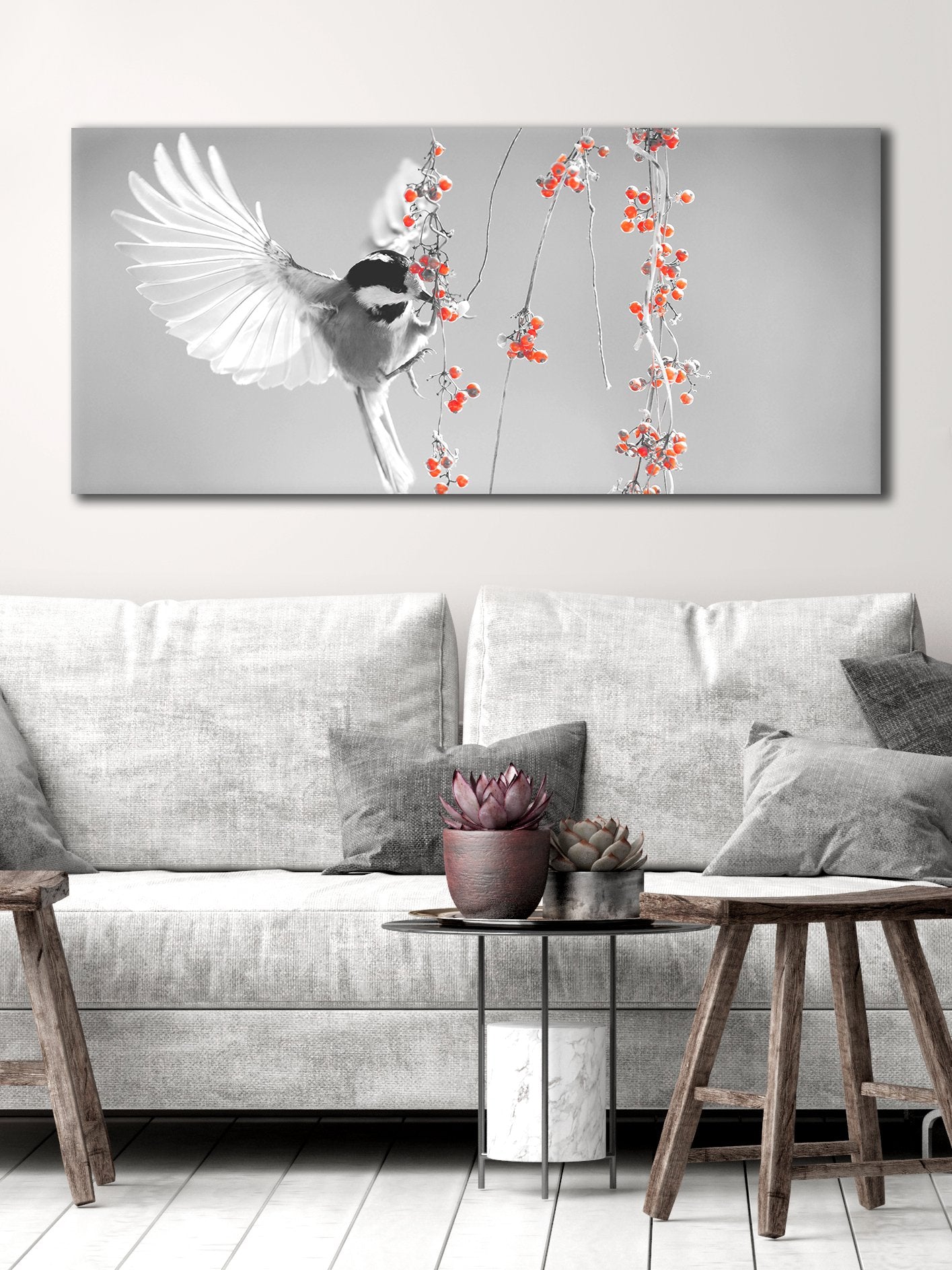 Bird Eating Berries Wall Art (Wood Frame, Ready to Hang) - Buy 2 Save 20%
