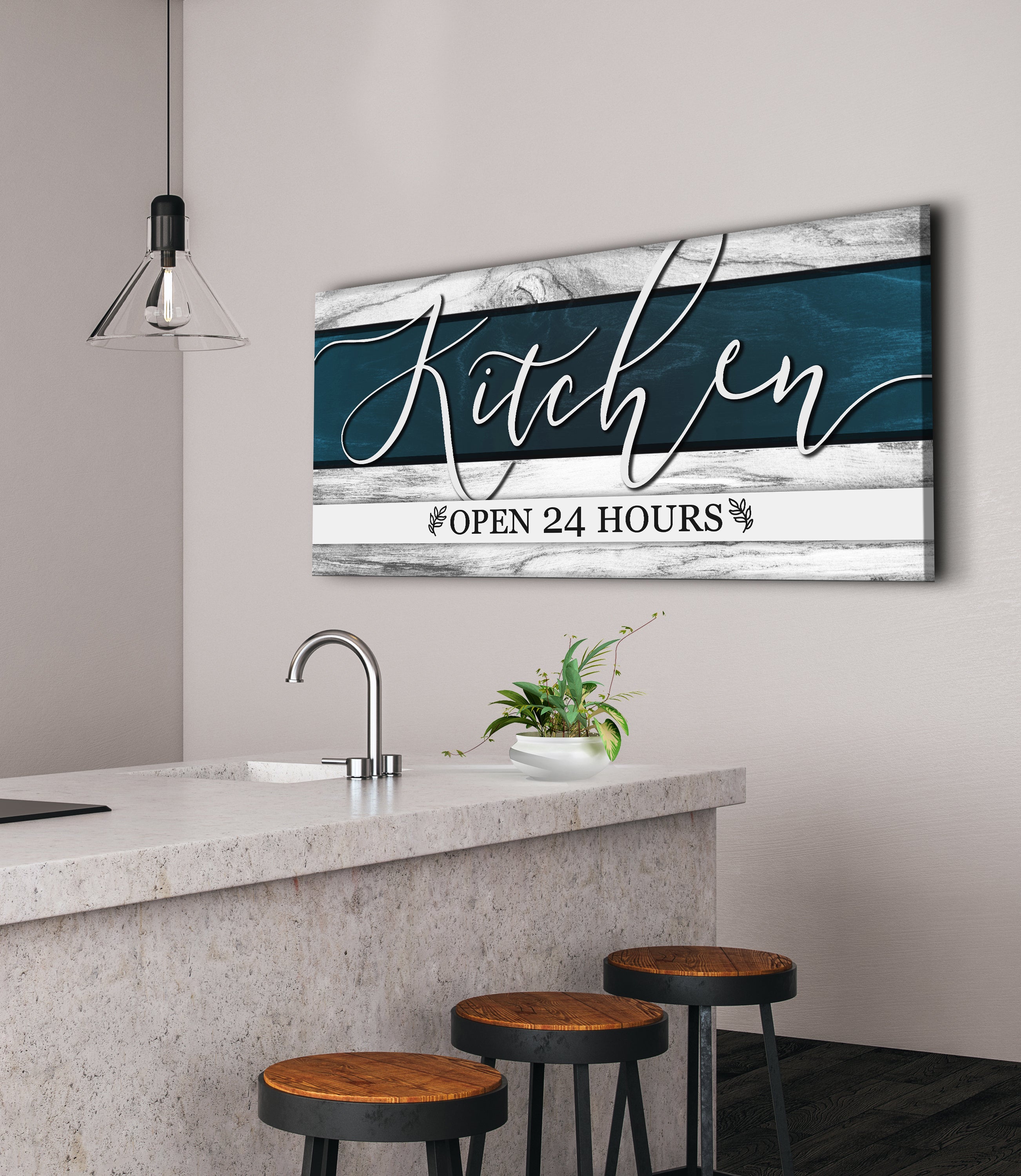 24/7 Open Kitchen Wall Art with Wood Frame, Ready to Hang