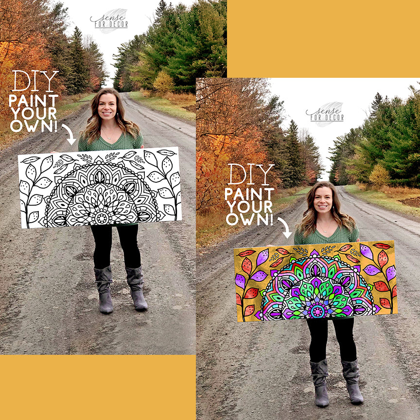 Hot! DIY Mandala Canvas Wall Art with Wood Frame, Ready to Hang