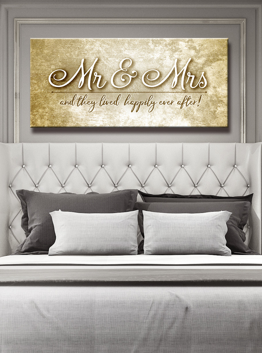 High - Quality Wood - Framed Couples Wall Art: Mr and Mrs, Happily Ever After (Ready To Hang)