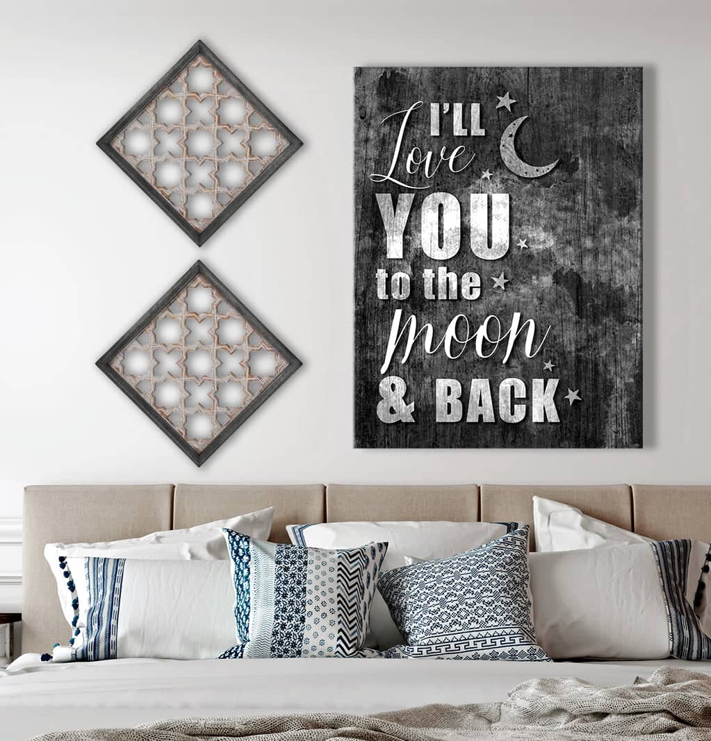 Limited-Time Offer! Bedroom Wall Art - 'I'll Love You To The Moon And Back' with Wood Frame, Ready To Hang