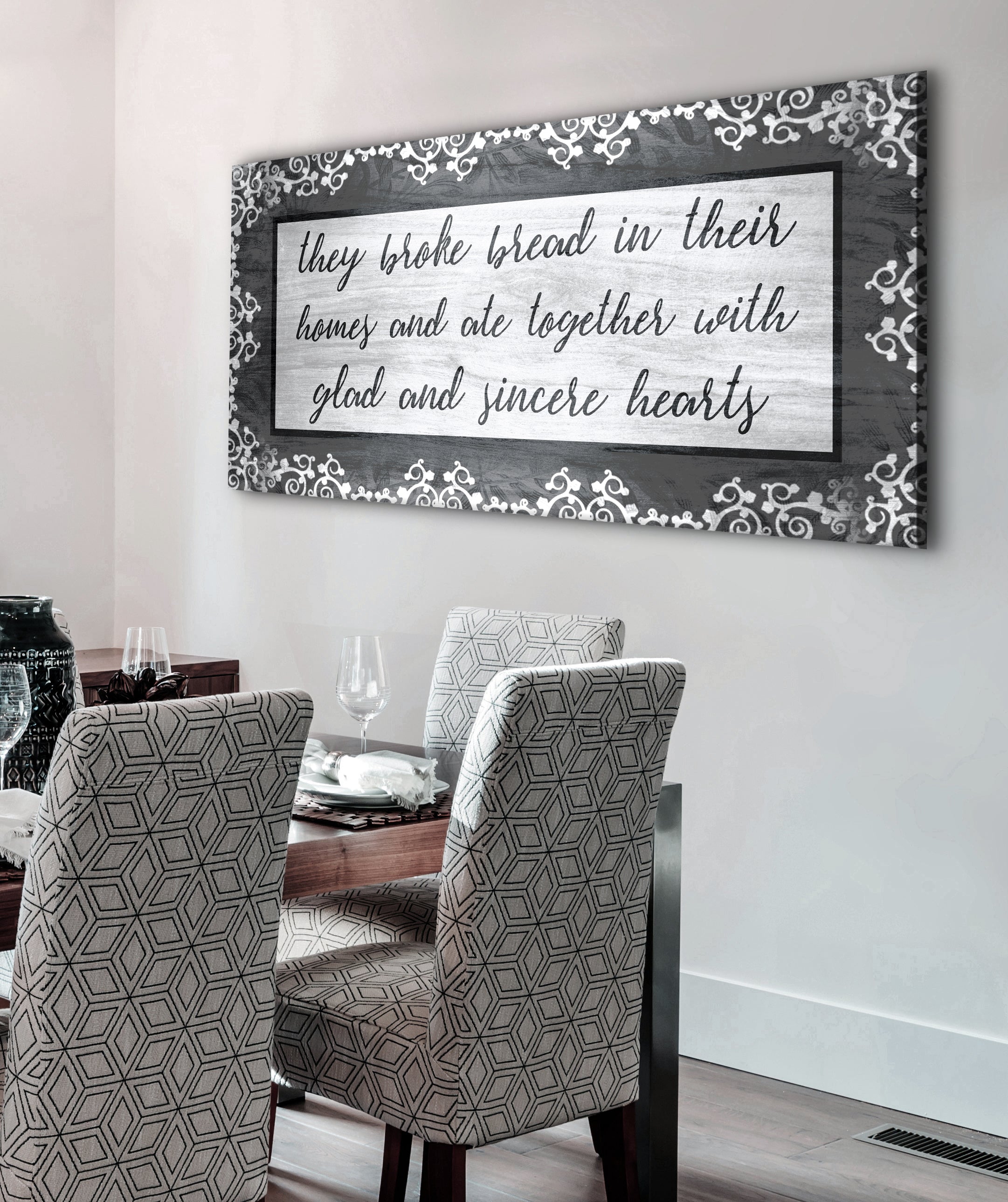 Hot Sale! Christian Wall Art - 'They Broke Bread In Their Homes V2' with Wood Frame, Ready to Hang