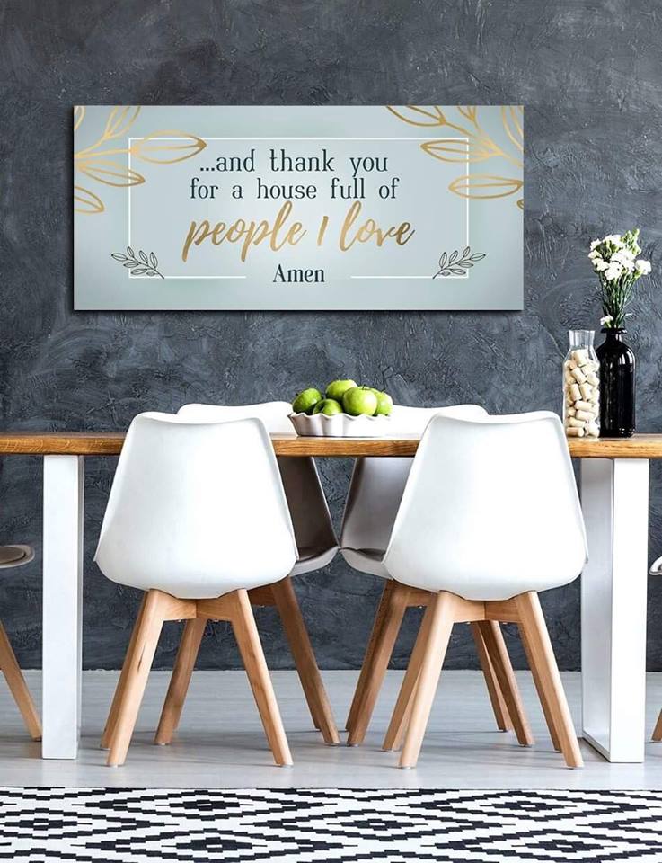 Christian Wall Art: 'Thank You For A House Full Of People I Love' V2 - Wood Frame, Ready To Hang! Buy 2, Save 20%