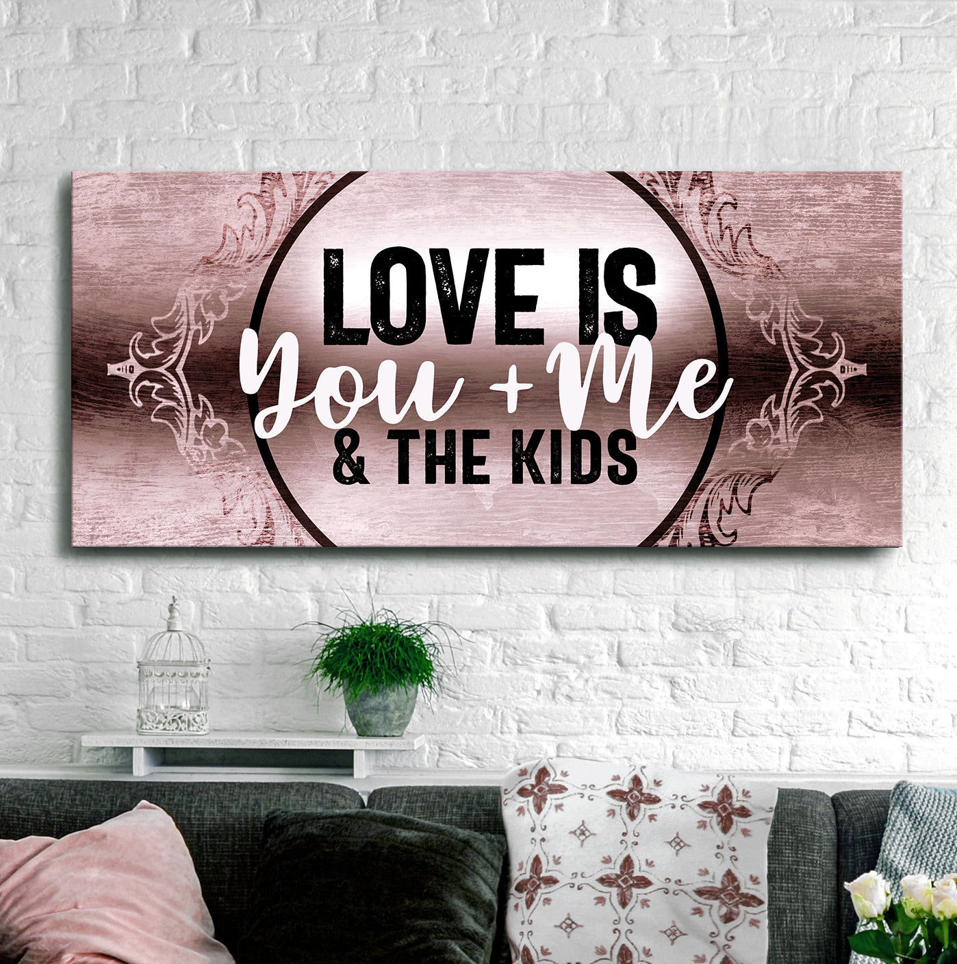 High - quality Wood - framed Couples Wall Art: Love with You, Me and the Kids (Ready to Hang)