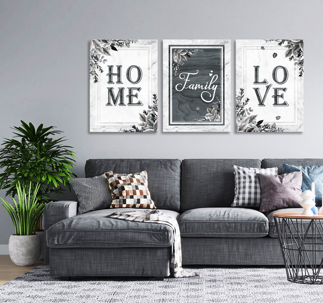 High - Quality Wood - Framed Home Family Love Wall Art Set of 3, Ready To Hang