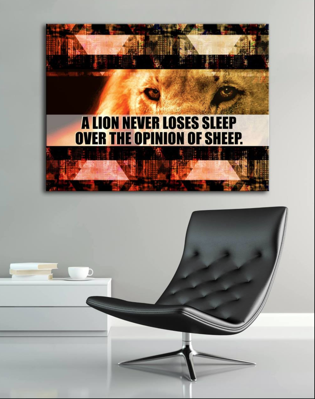 Exclusive Business Wall Art: Lion 'Never Lose Sleep' Canvas with Wood Frame, Ready to Hang - Buy 2 Get 20% Off!