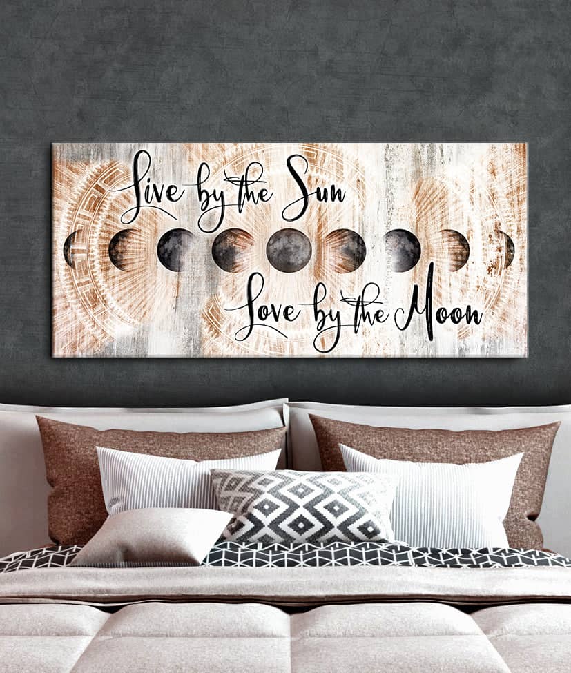 Ready - to - Hang Wood - Framed Bedroom Wall Art: Love by Moon, Live by Sun V2