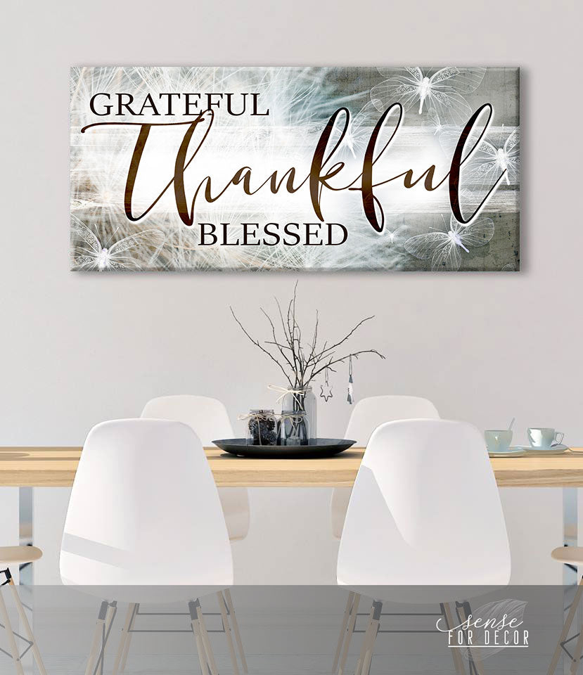Christian Wall Art: Thankful Grateful Blessed V17 - Wood Frame, Ready to Hang! Buy 2, Save 20%