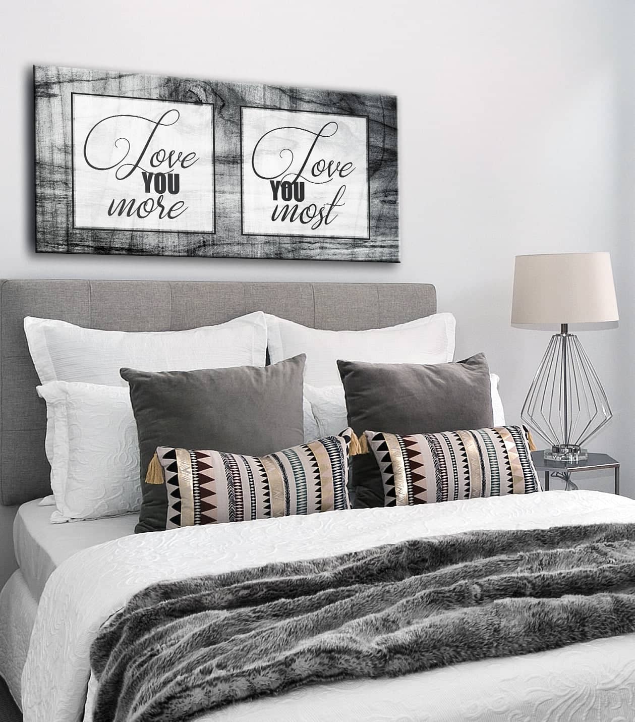 Hot! Bedroom Wall Art - 'Love You More Love You Most' with Wood Frame, Ready to Hang