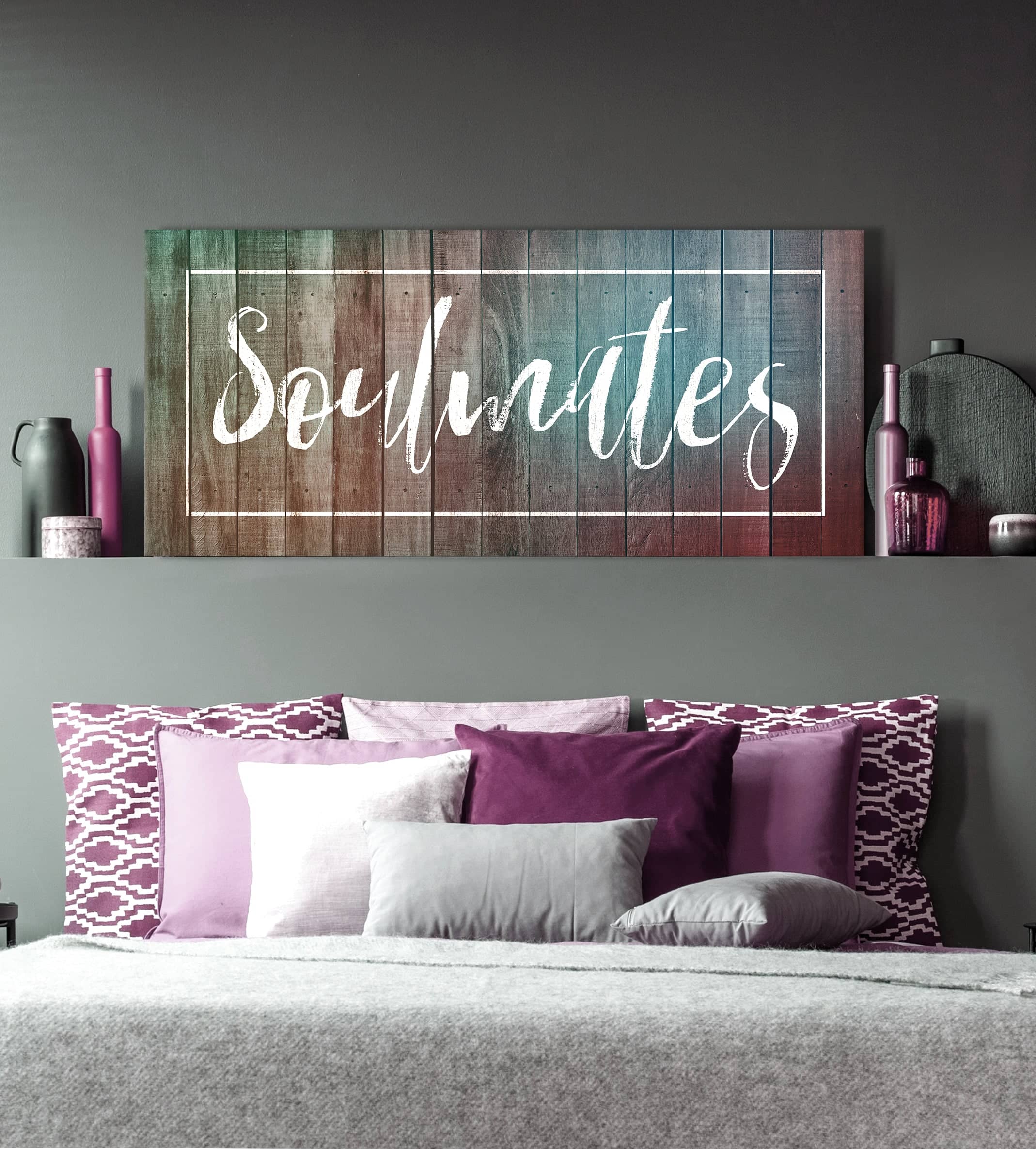 Hot Deal! Bedroom Wall Art - Ready - to - Hang Soulmates Wall Art with Wood Frame