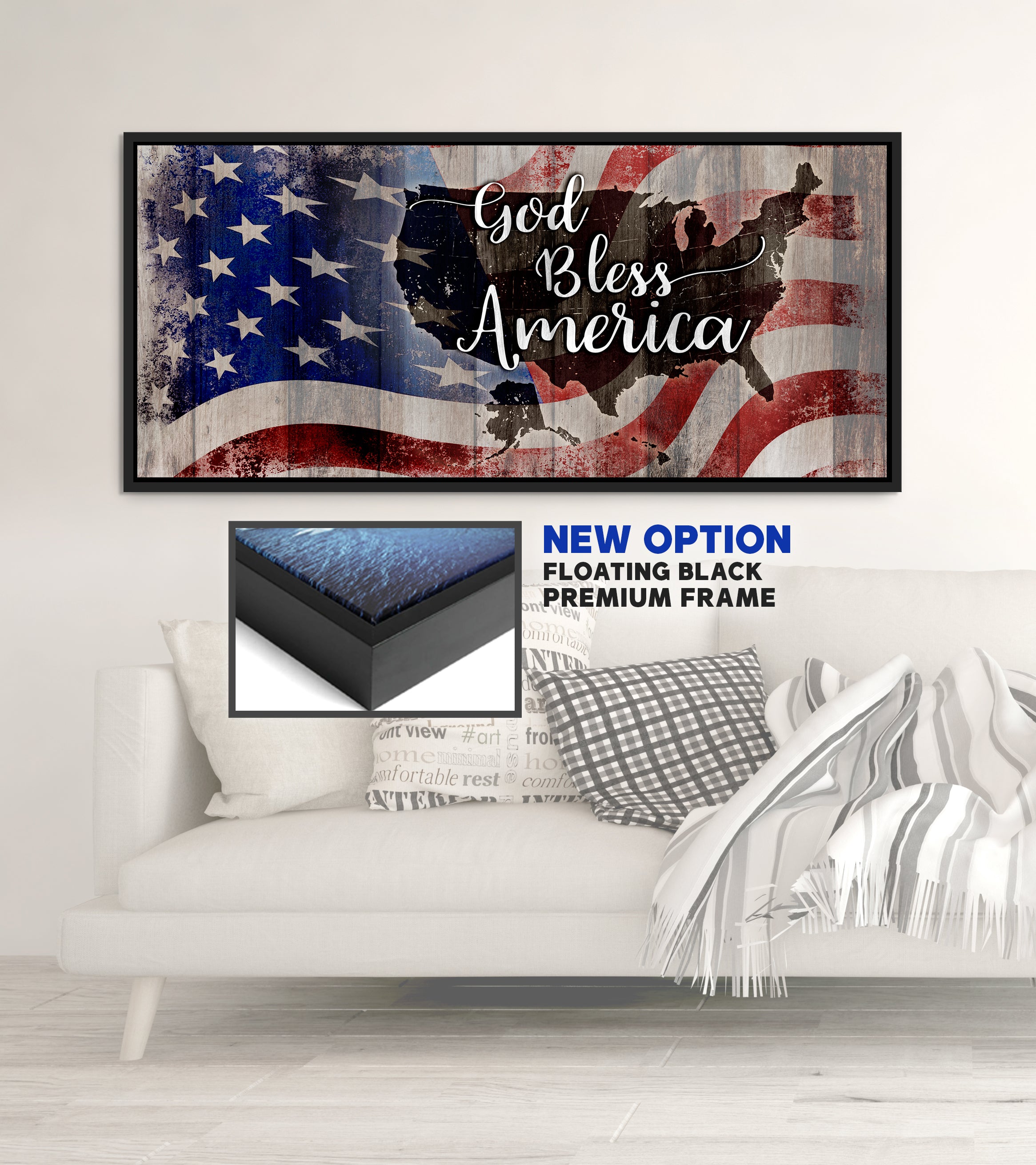 High - Quality Wood - Framed God Bless America Flag Wall Art Ready To Hang