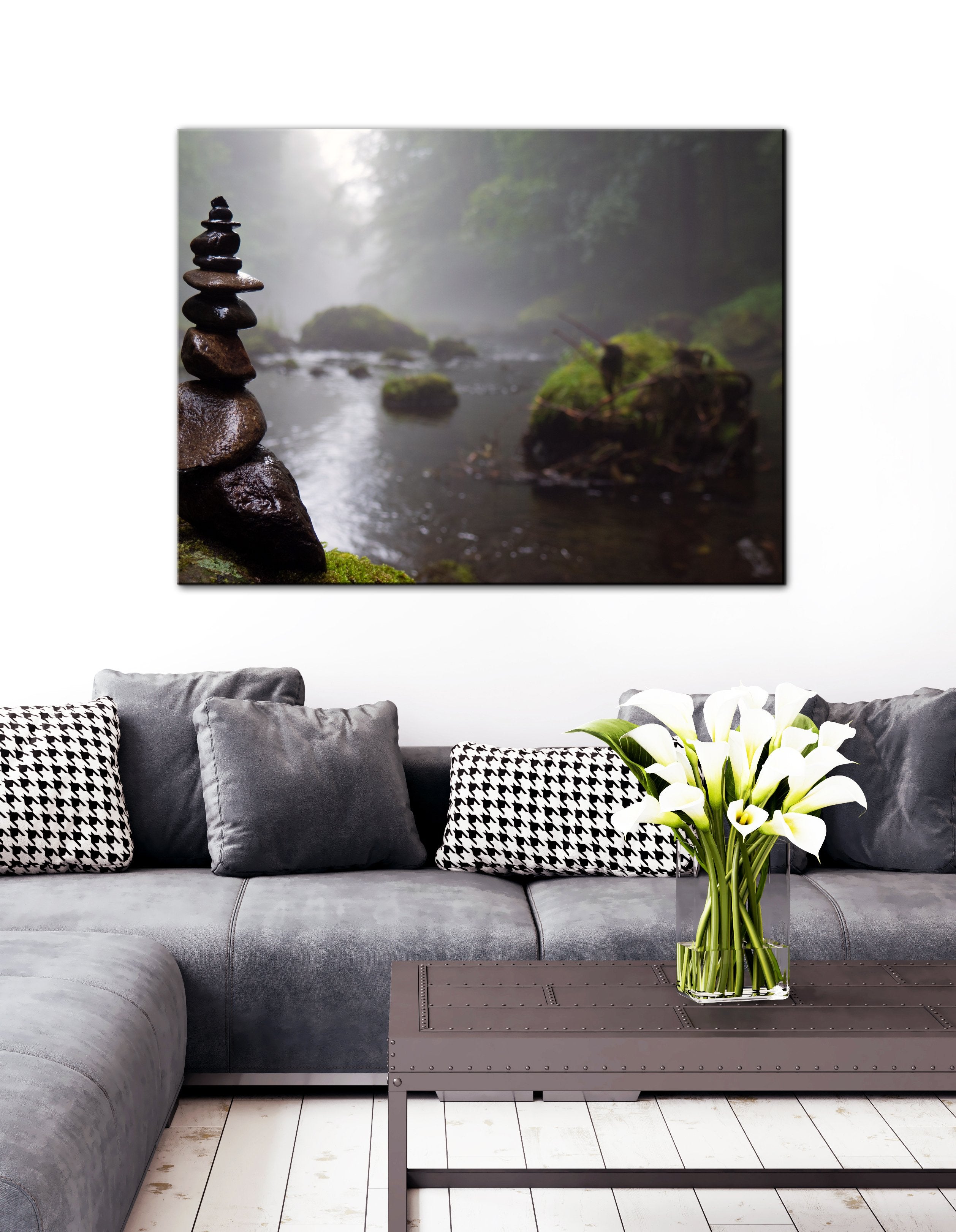Nature-Inspired Wall Art: Relaxing Rock Scenes with Wood Frame, Ready to Hang