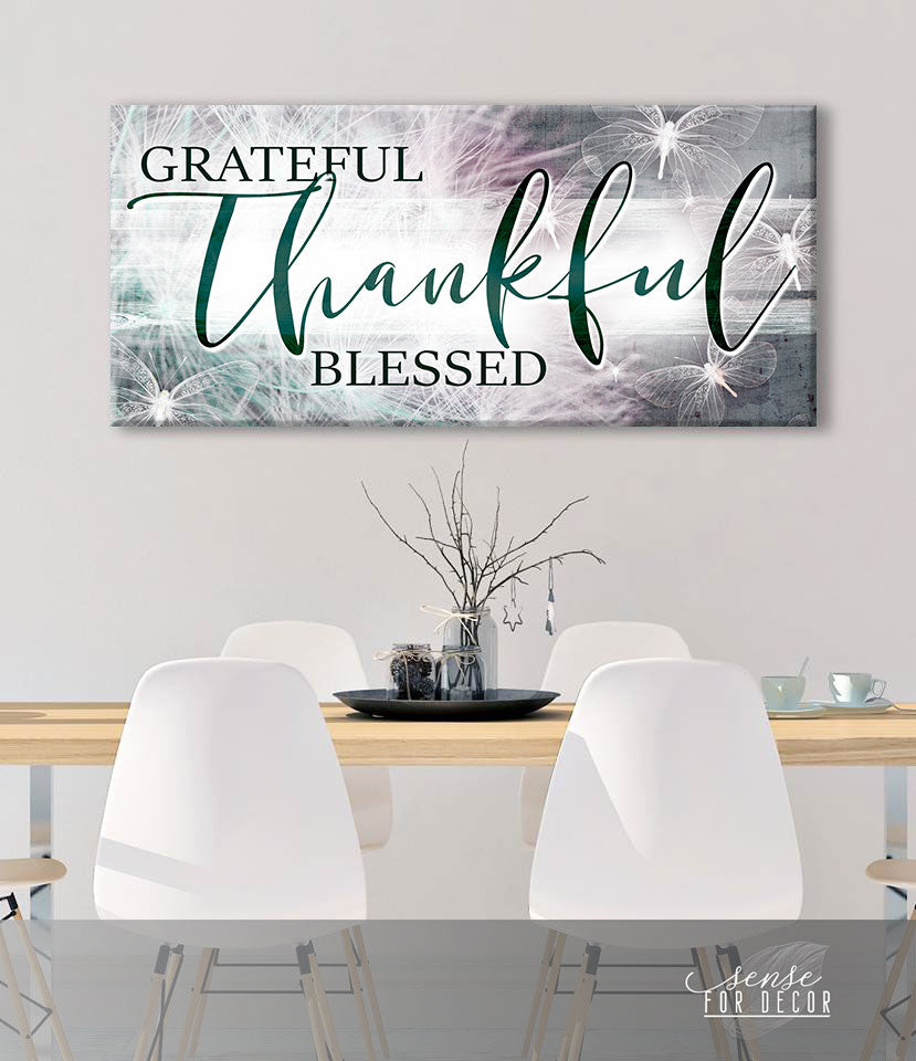 Christian Wall Art: Thankful Grateful Blessed V17 - Wood Frame, Ready to Hang! Buy 2, Save 20%