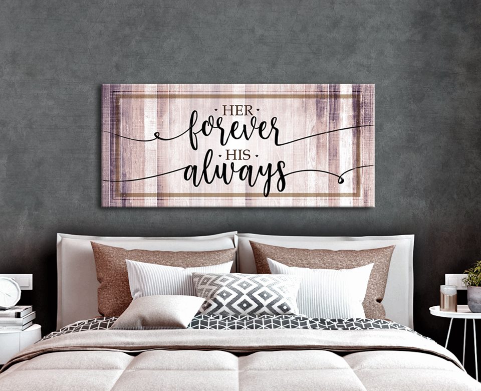 Hot! Couples Wall Art - 'Her Forever His Always' with Wood Frame, Ready to Hang