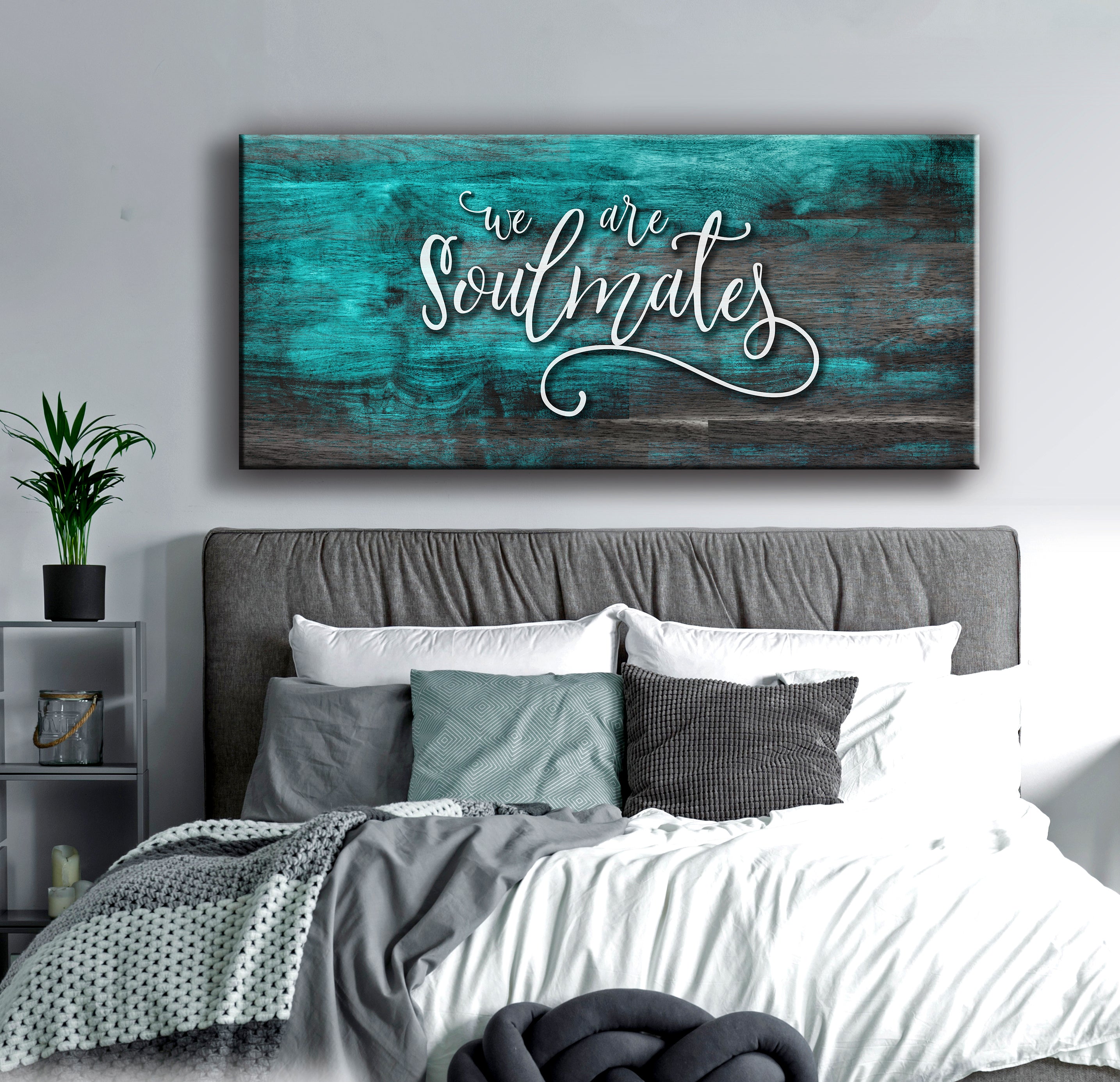 Hot Sale! Couples Wall Art - 'We Are Soulmates' with Wood Frame, Ready to Hang