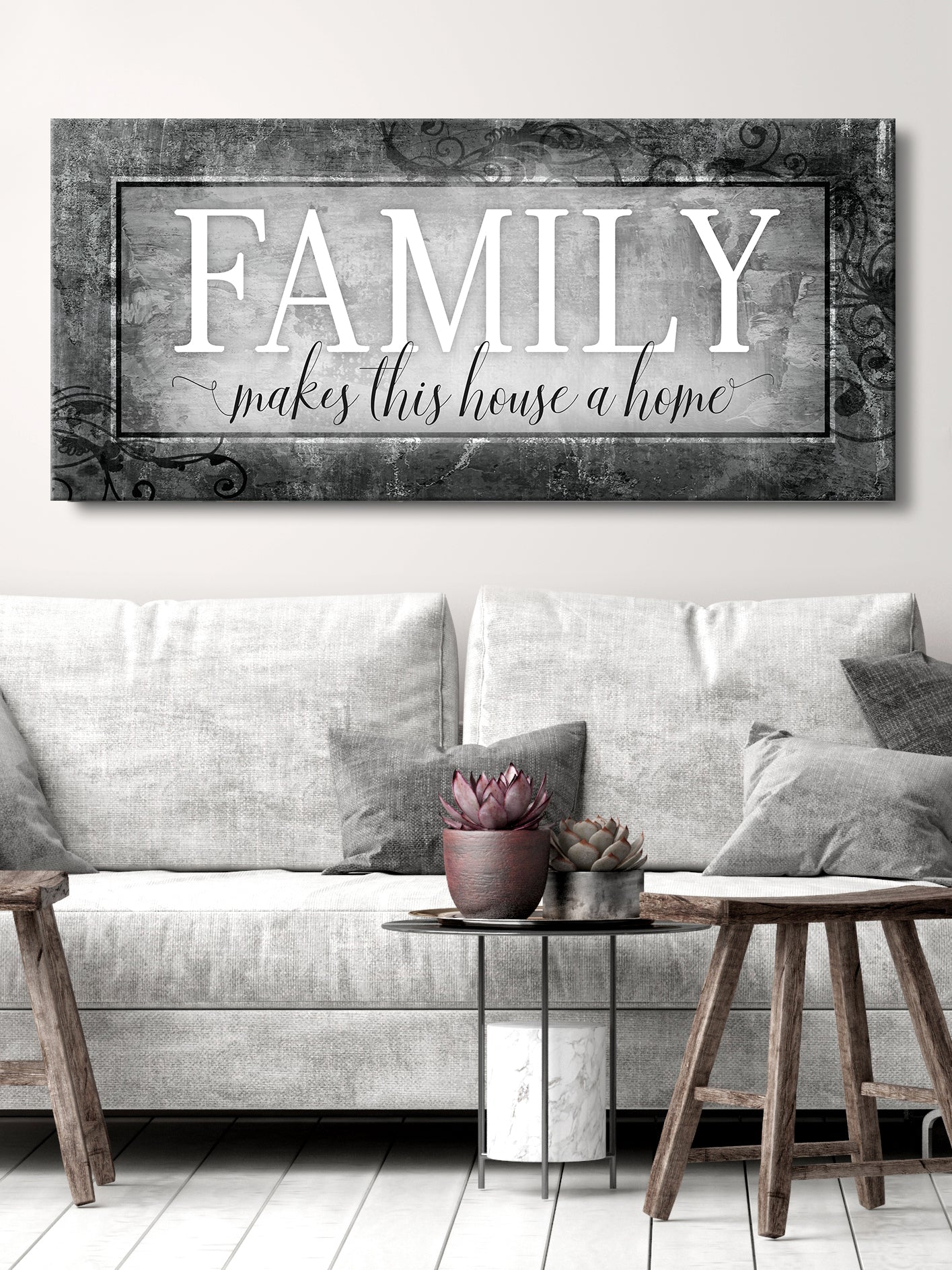 High - Quality Wood - Framed Family Wall Art: Family Turns House into Home, Ready to Hang