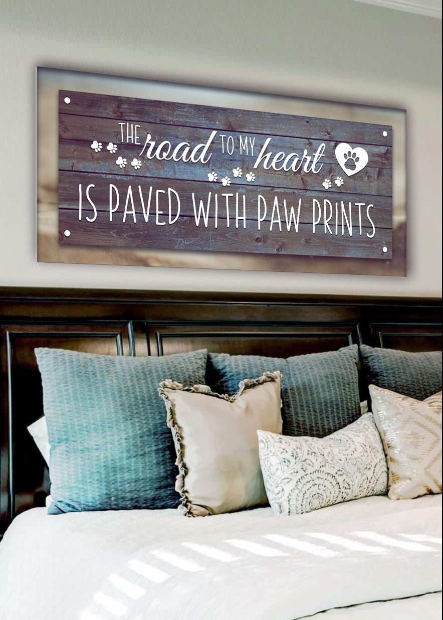 High - Quality Pet Wall Art with Wood Frame: Paw Prints Lead to the Heart (Ready to Hang)
