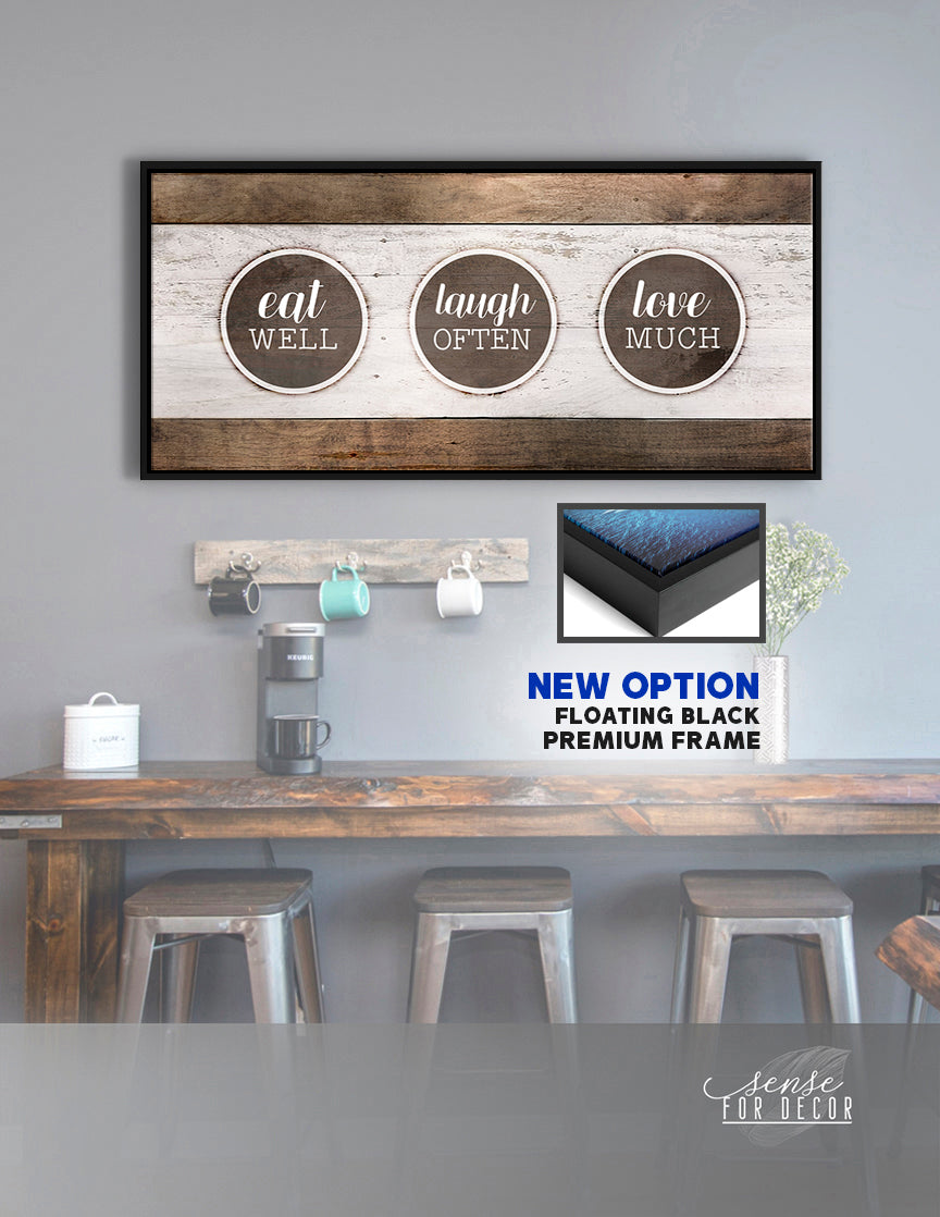 Christian Wall Art: Eat Well, Laugh Often, Love Much - Wood Frame, Ready to Hang! Buy 2, Save 20%