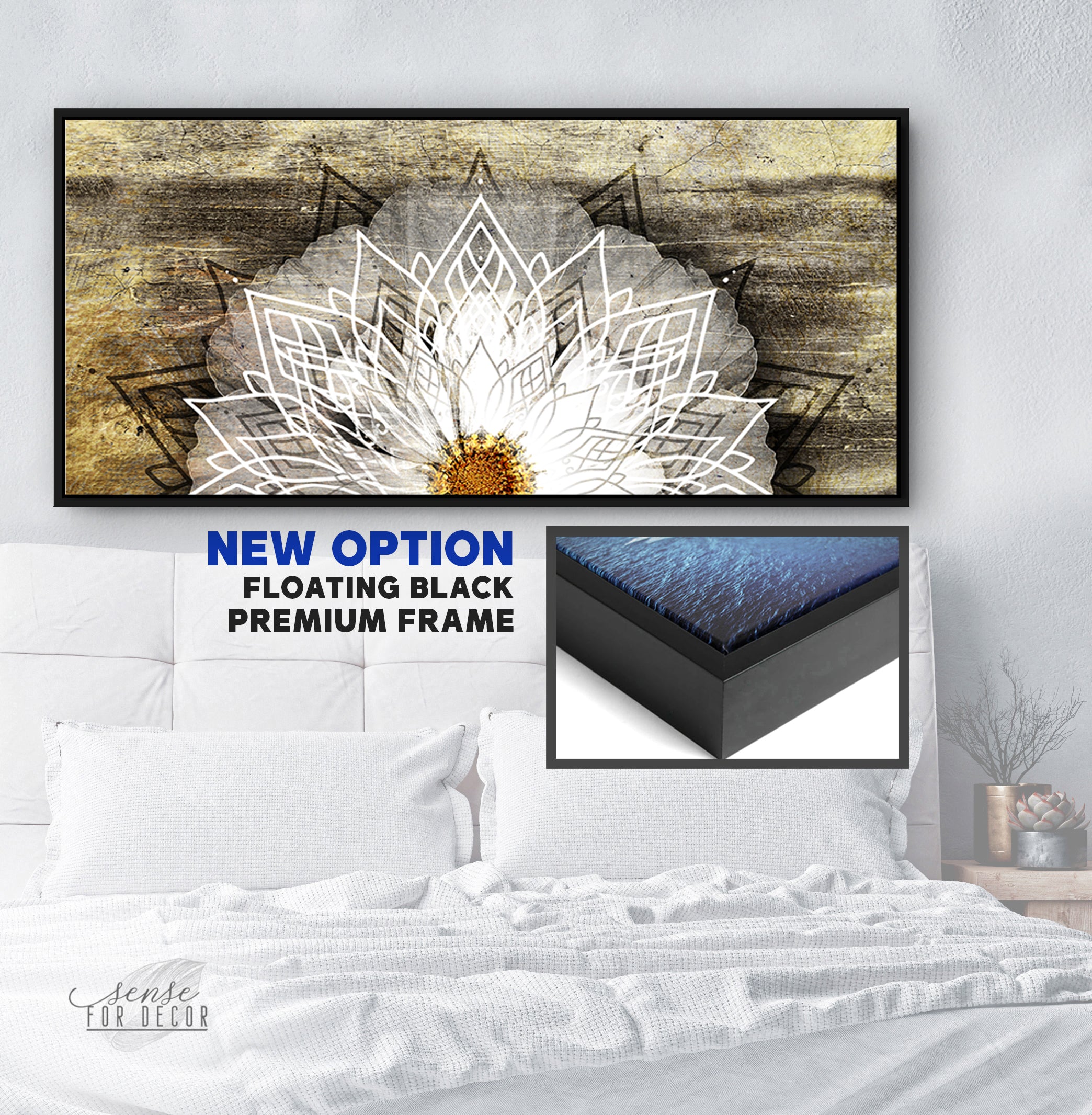 Boho White Flower Wall Art with Wood Frame, Ready to Hang - Buy 2 Save 20%