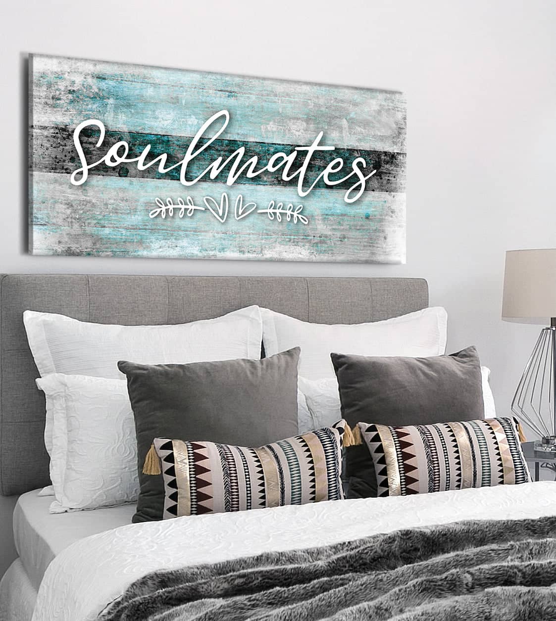 Ready-to-Hang Wood Frame Bedroom Wall Art: Soulmates V3