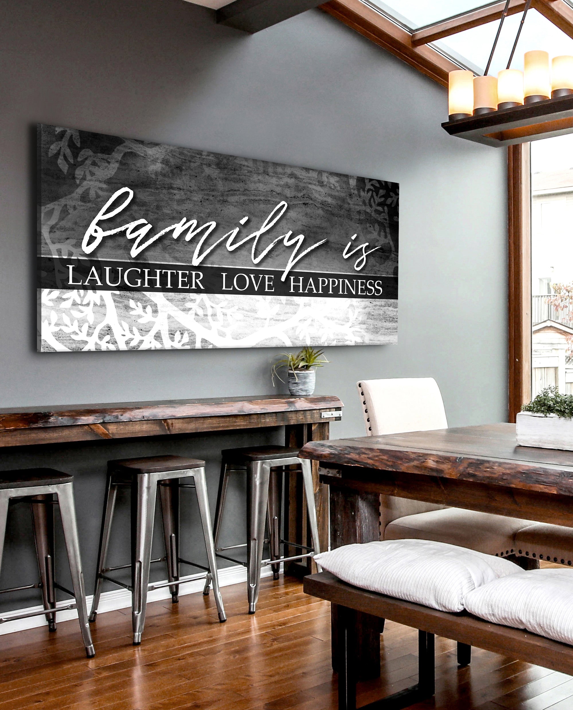 Family Wall Art: Laughter, Love, Happiness (Wood Frame, Ready to Hang) - 20% Off on 2+