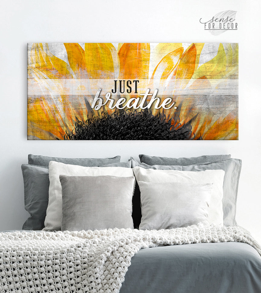 Just Breathe Sunflower Wall Art V17 with Wood Frame (Ready to Hang) - Limited Offer