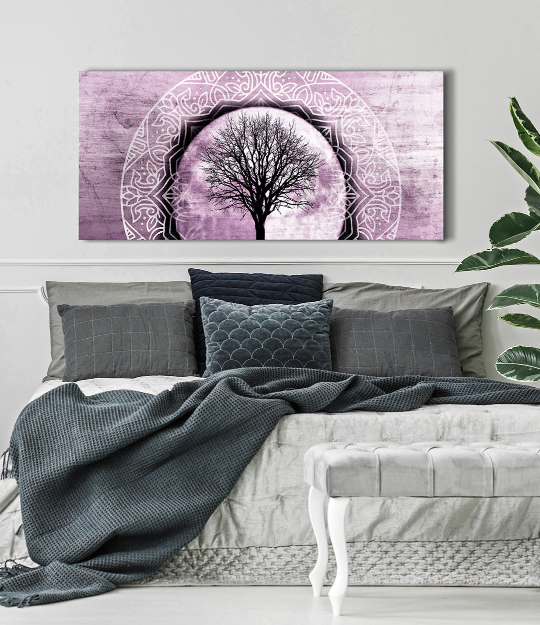 Hot! Boho Mandala Tree Moon Wall Art with Wood Frame, Ready to Hang