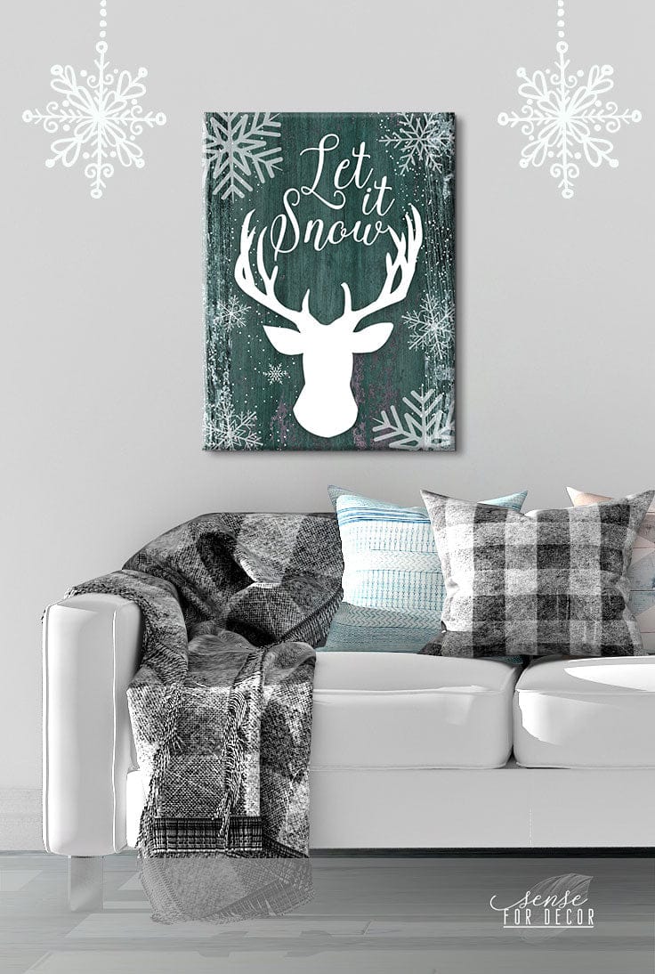 Holiday Snow-Themed Wall Art V6 with Wood Frame, Ready to Hang