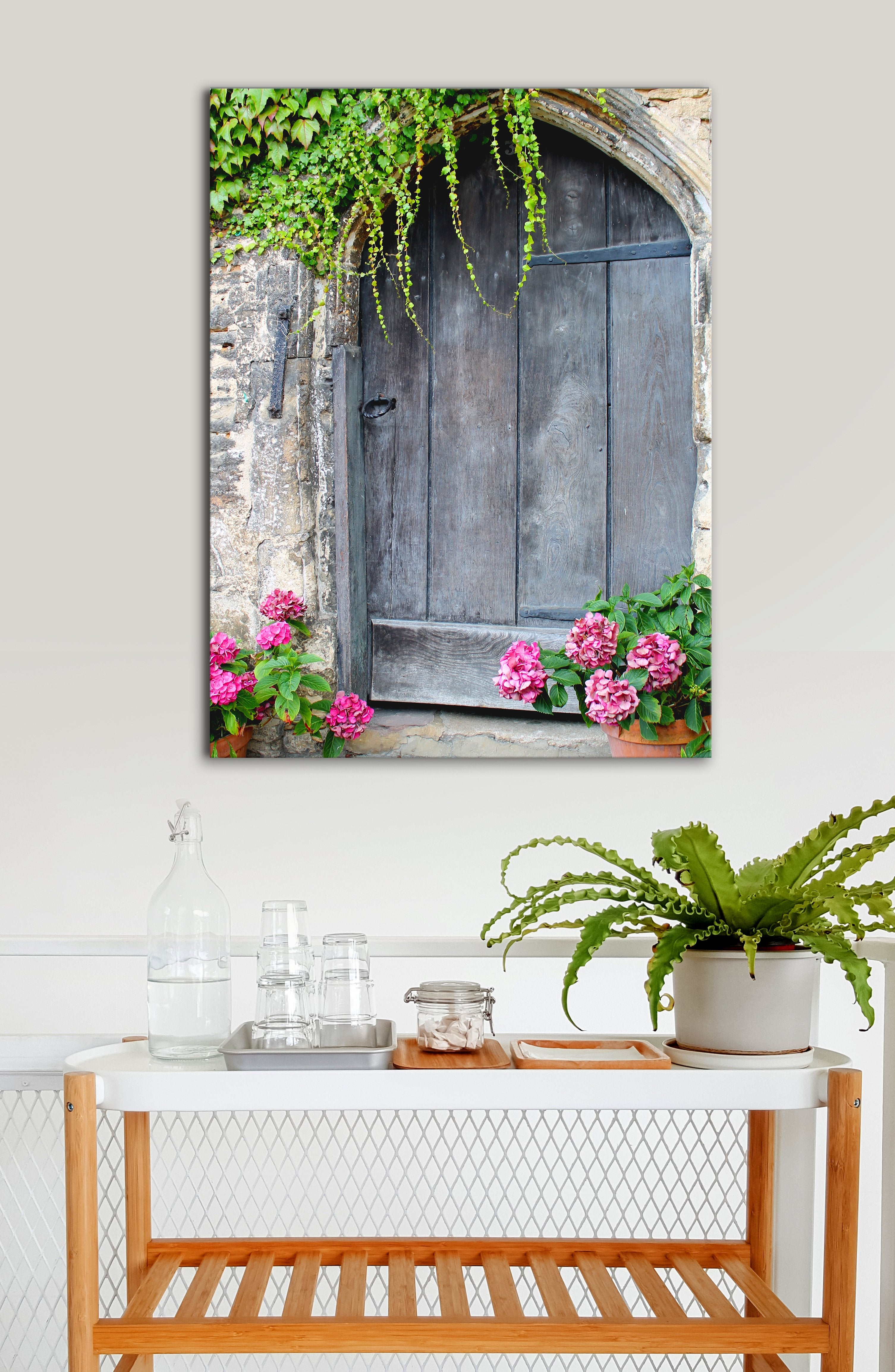 Exclusive Kitchen Wall Art: Pink Flower Door Design with Wood Frame, Ready to Hang - Buy 2 Save 20%