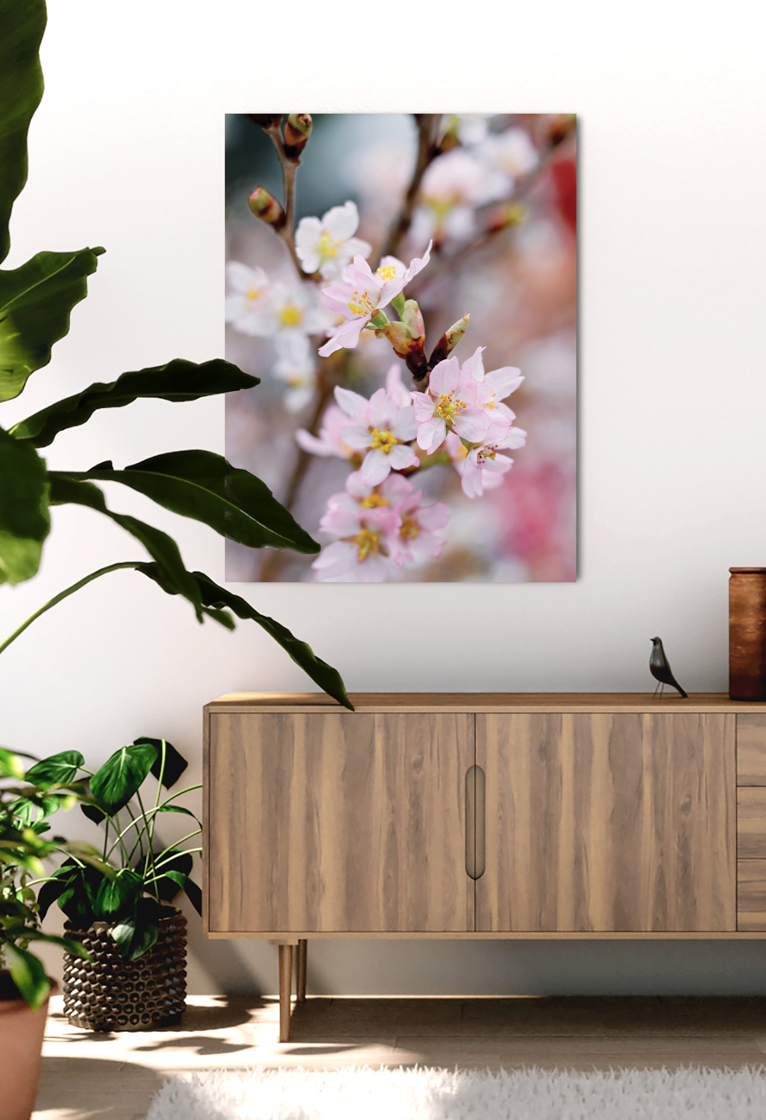 Hot! White And Pink Flower Wall Art with Wood Frame, Ready To Hang