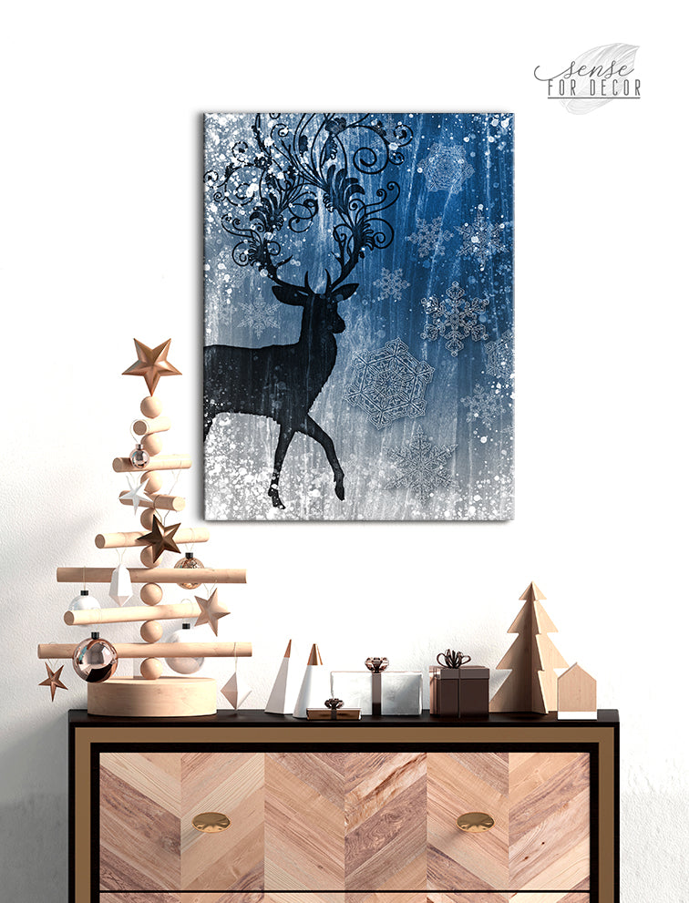 Ready-to-Hang Winter Deer Wall Art with Wood Frame for the Holidays
