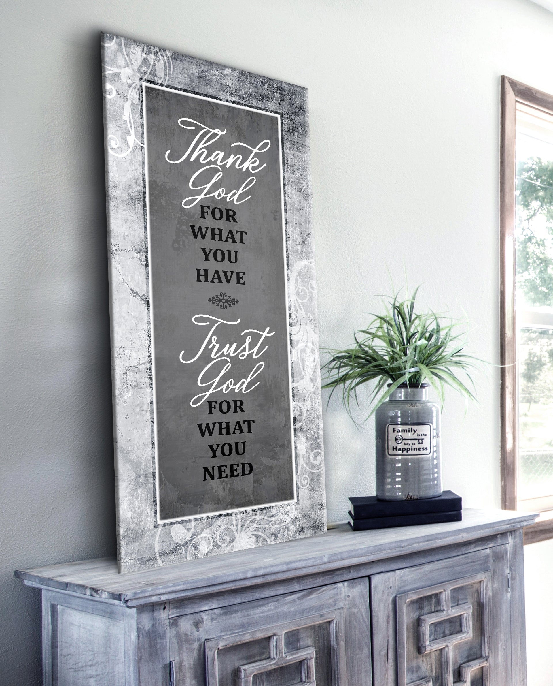 Christian Wall Art: 'Thank God For What You Have' V2 - High - Quality Wood - Framed Canvas, Ready to Hang! Buy 2 Save 20%