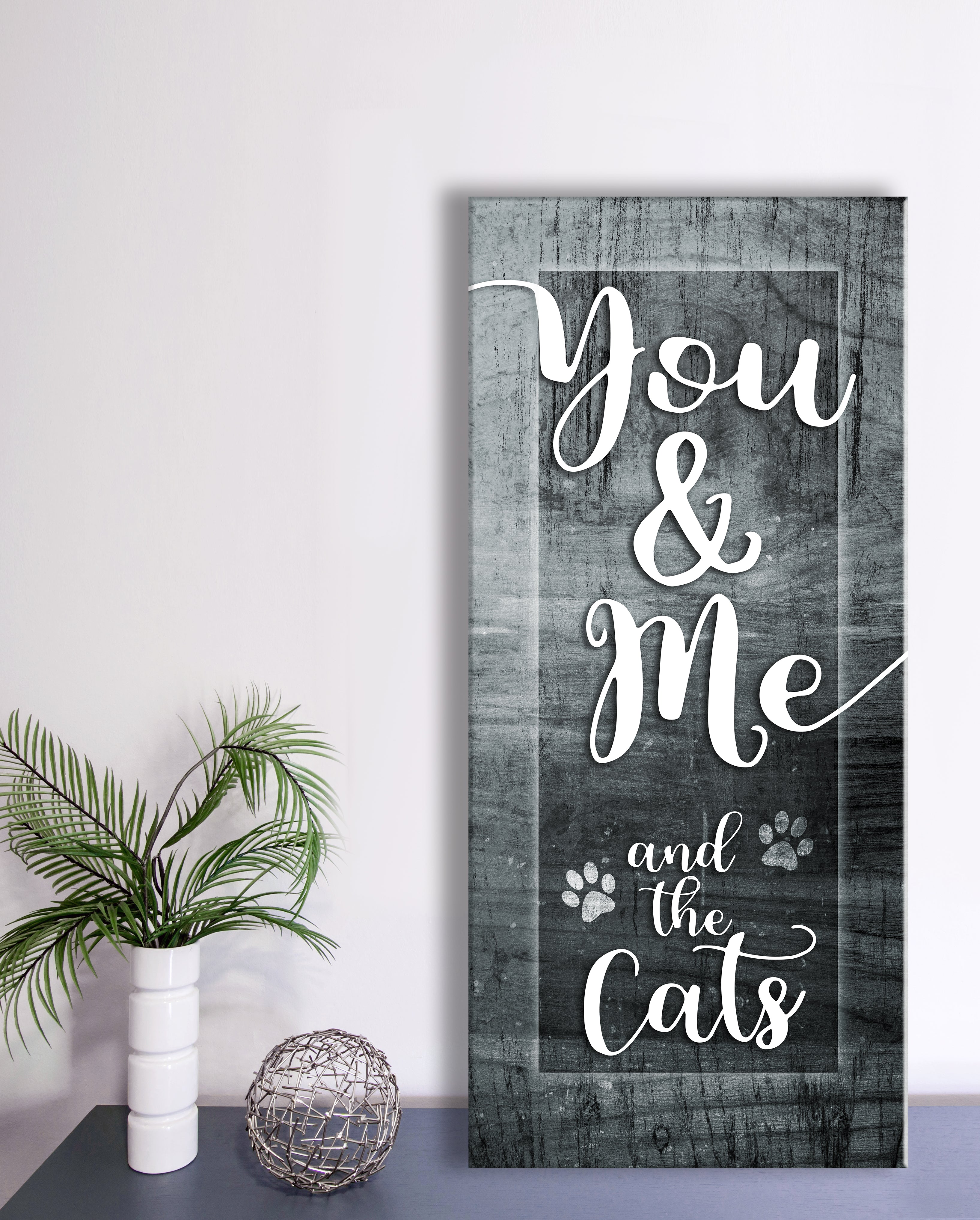 High - Quality Wood - Framed 'You Me And The Cats V7' Pet Wall Art Ready To Hang