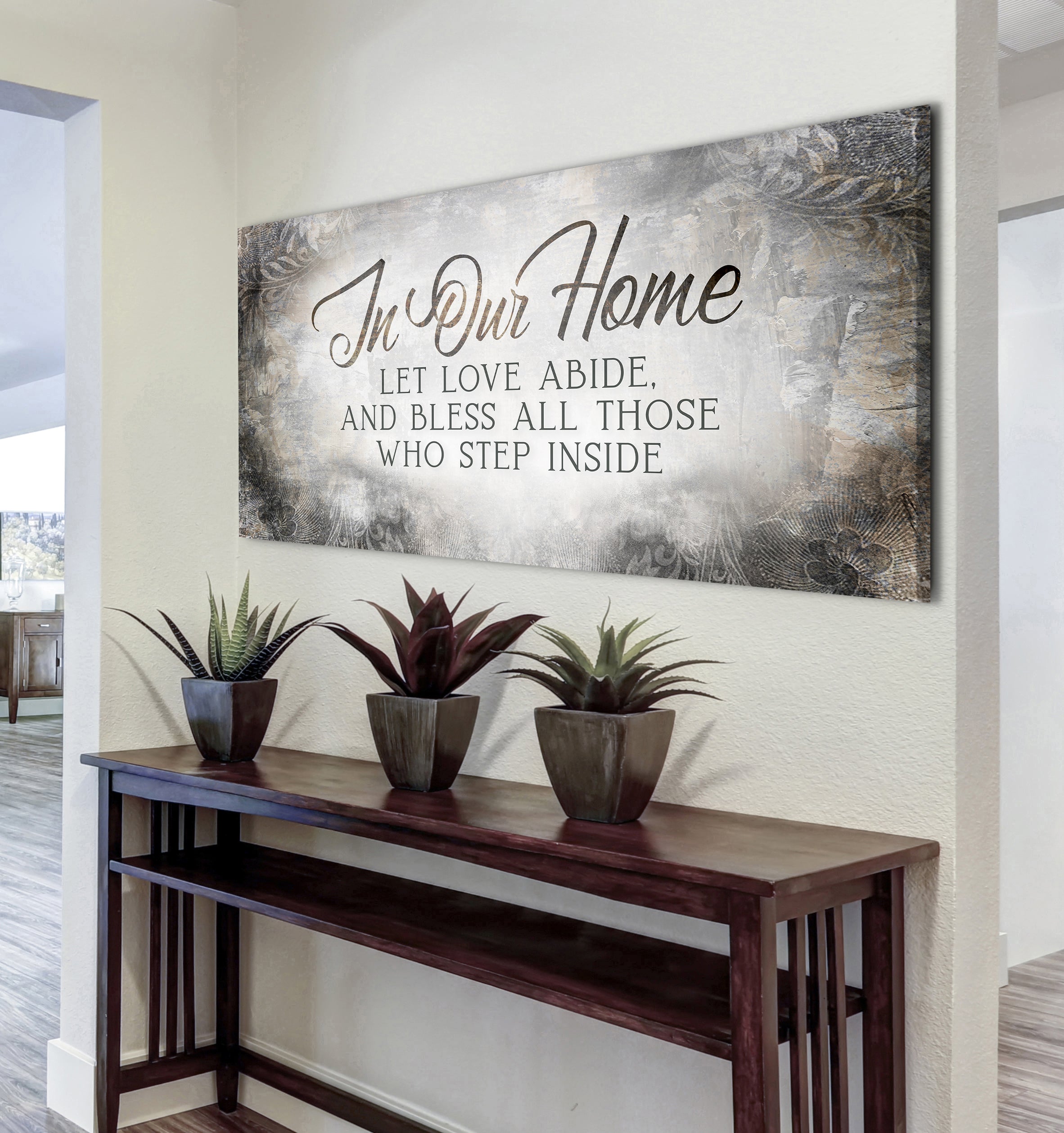 Exclusive Offer! Home Wall Art - 'In Our Home Let Love Abide V2' with Wood Frame, Ready to Hang