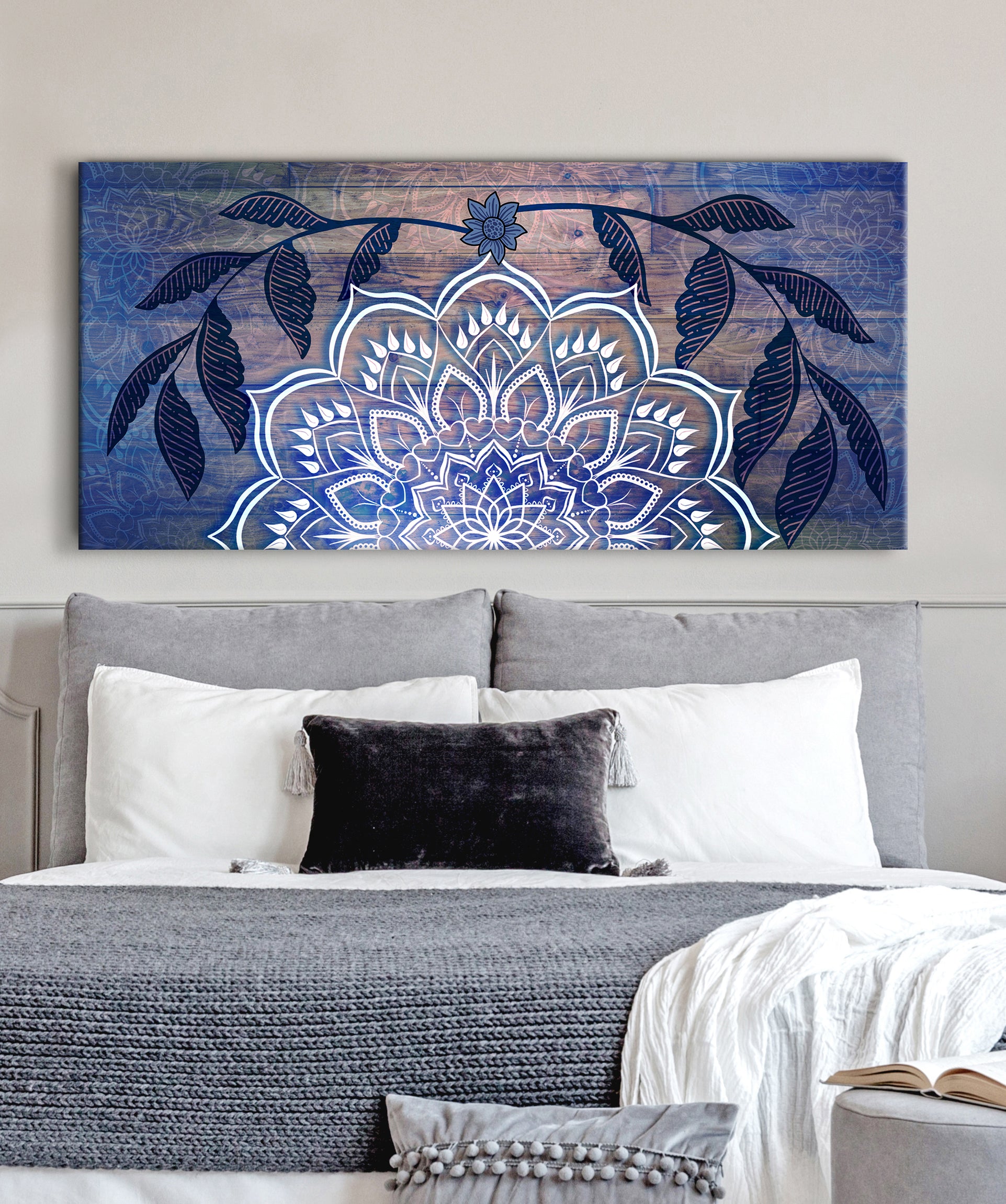 Ready-to-Hang Boho Mandala Wall Art V2 with Wood Frame for Home Decor